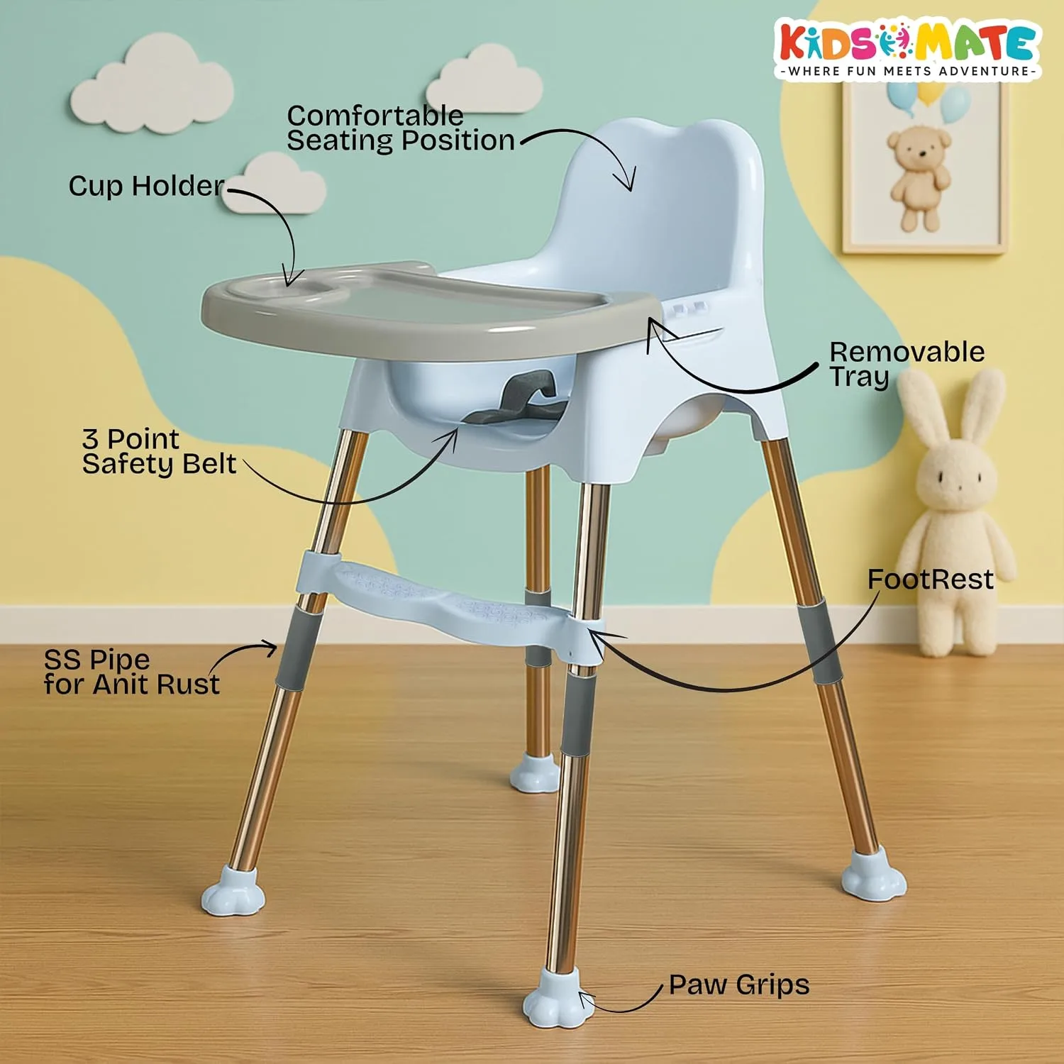 In-Depth Review: best baby feeding chair - Kidsmate 3-in-1 Baby High Chair | Adjustable Feeding & Activity Chair with Removable Tray | Footrest & 7 Kidsmate 3-in-1 Baby High Ch - view 6