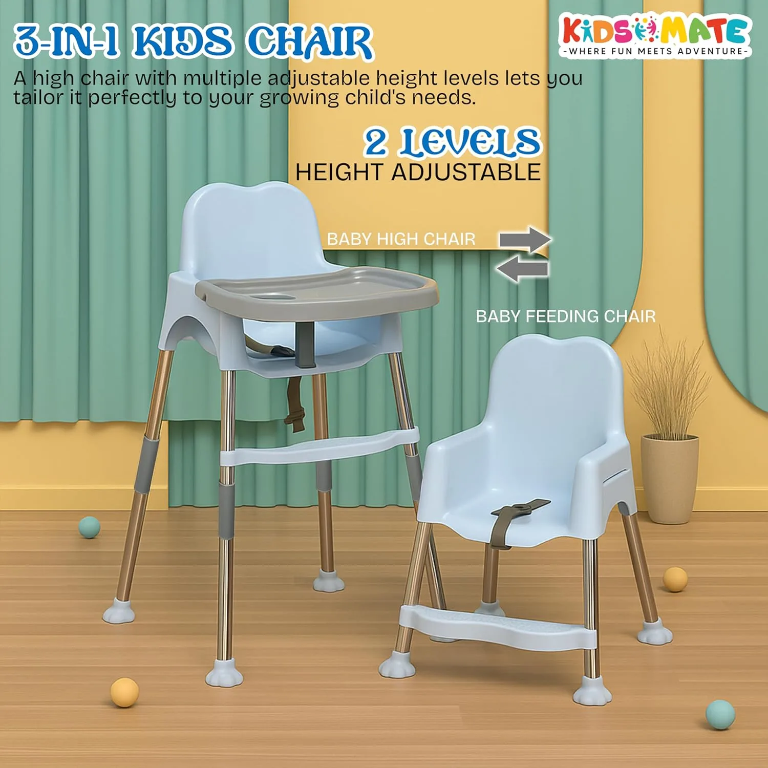 In-Depth Review: best baby feeding chair - Kidsmate 3-in-1 Baby High Chair | Adjustable Feeding & Activity Chair with Removable Tray | Footrest & 5 Kidsmate 3-in-1 Baby High Ch - view 4