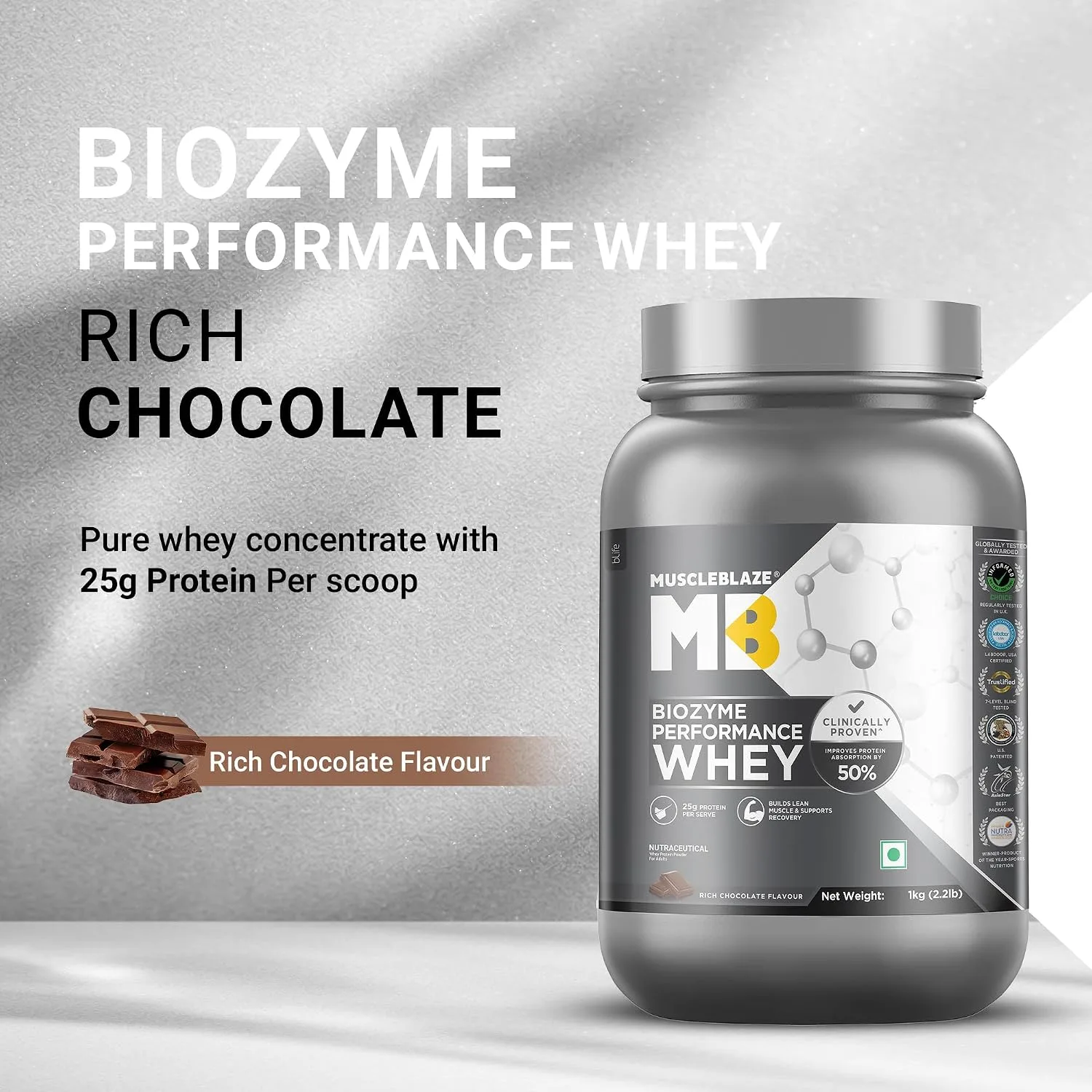 In-Depth Review: best protein powder india - MuscleBlaze Biozyme Performance Whey Protein Powder, Rich Chocolate (1kg / 2.2lbs) | 25g Protein Per Scoo 4 MuscleBlaze Biozyme Performance - view 3
