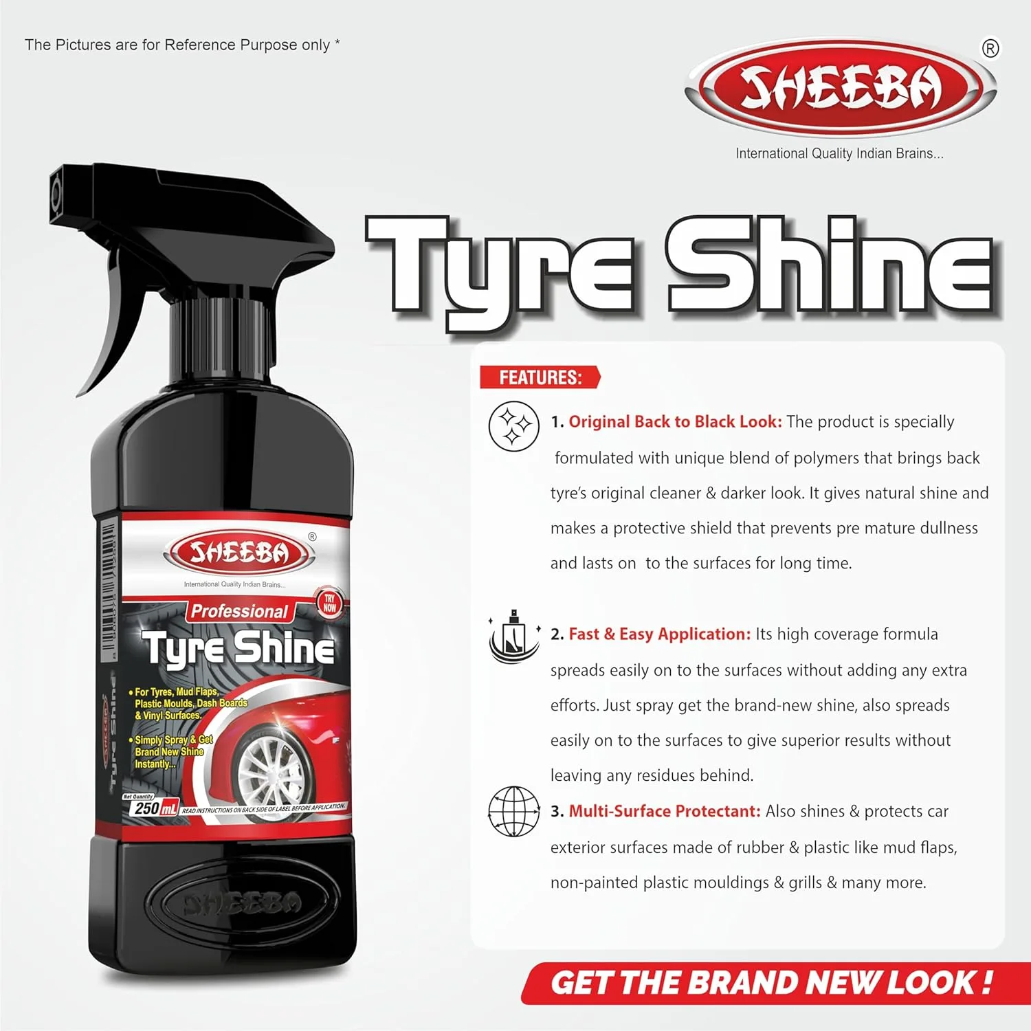 In-Depth Review: best car tyre shine - SHEEBA TYRE SHINE Polish with foam applicator pad for Cars & Bikes, Original Back to Black look, Long Last 6 SHEEBA TYRE SHINE Polish w - view 5