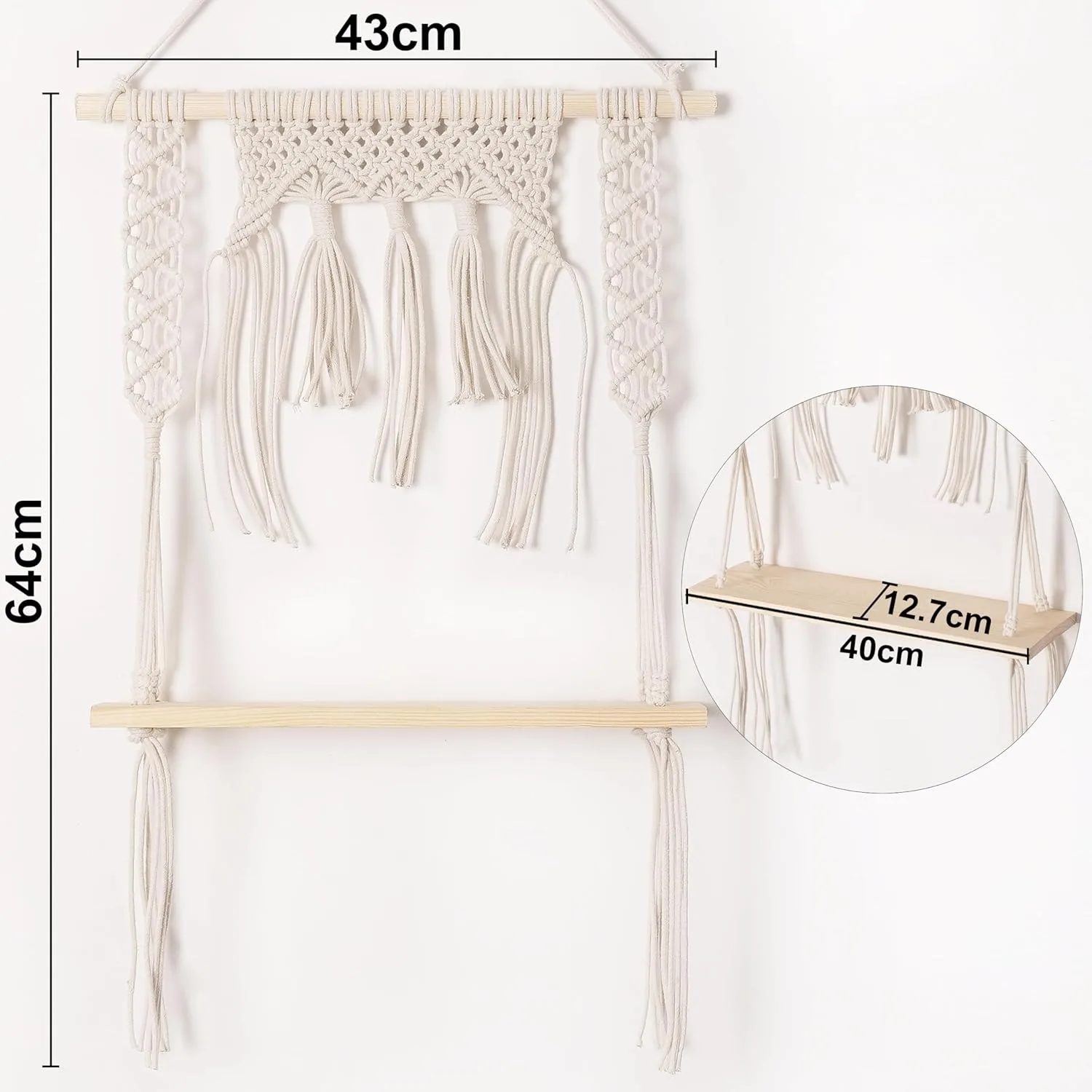 In-Depth Review: best macrame wall hanging - Decazone ® Macrame Wall Hanging Shelf Wood Floating Shelves with Wooden Dowel Modern Chic Woven Decor fo 3 Decazone ® Macrame Wall Han - view 2