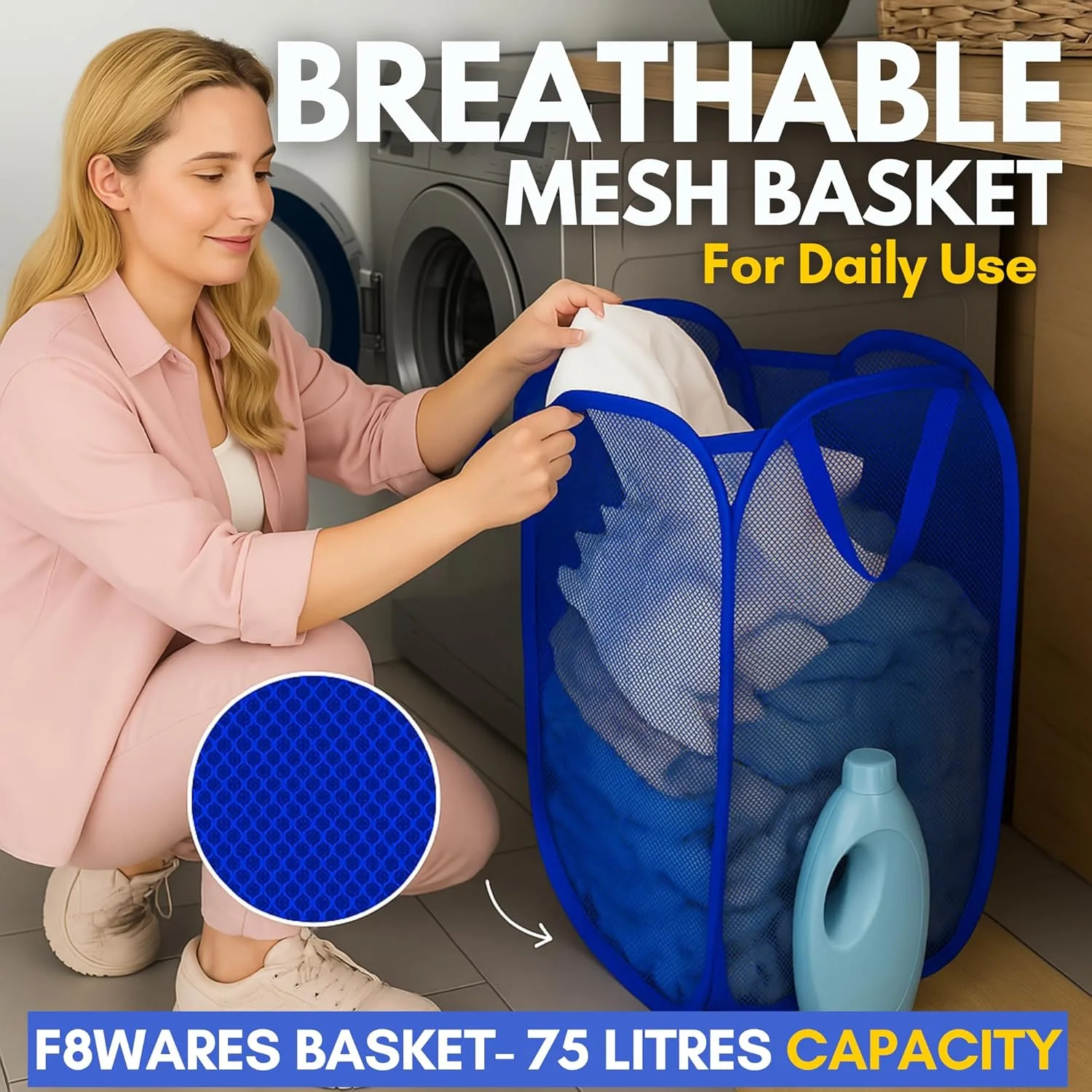 In-Depth Review: best laundry basket - F8WARES 2PK 75 Litres Nylon Mesh Foldable Laundry Basket for Clothes - Odourless Breathable Laundry Bag for Clo 4 F8WARES 2PK 75 Litres Nylon - view 3