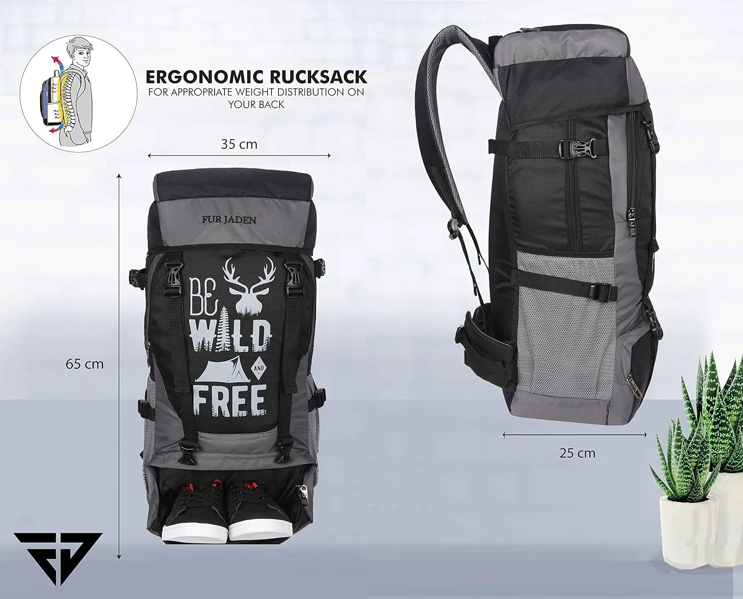 In-Depth Review: best travel backpack india - Fur Jaden 55 LTR Rucksack Travel Backpack Bag for Trekking, Hiking with Shoe Compartment 6 Fur Jaden 55 LTR Rucksa - view 5