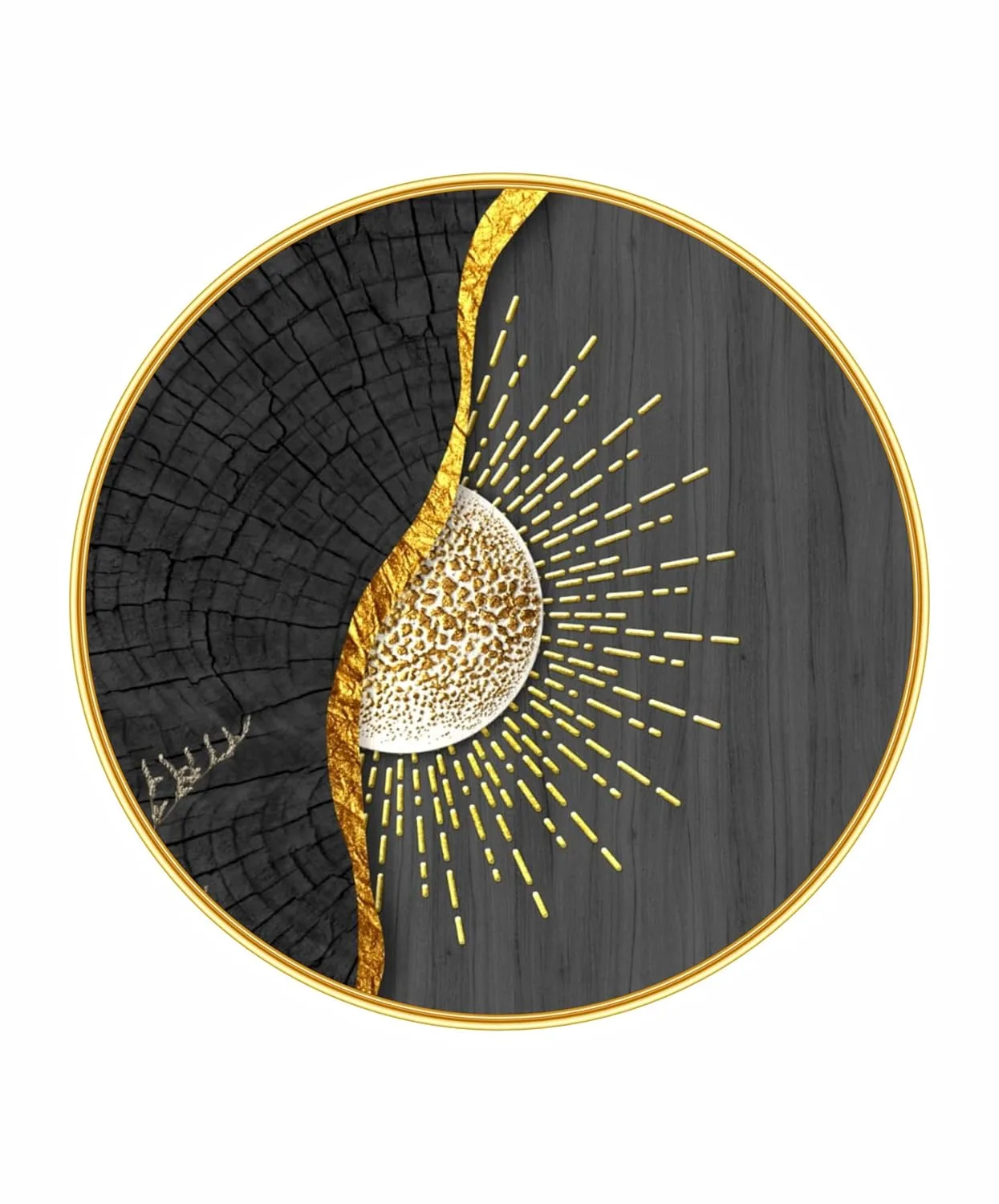 In-Depth Review: best canvas painting wall art - Livin’luxe Abstract Sun Round Wall Painting with Premium Golden PVC Frame | Modern Black Gold Sunbu 5 Livin’luxe Abstract Sun Round - view 4