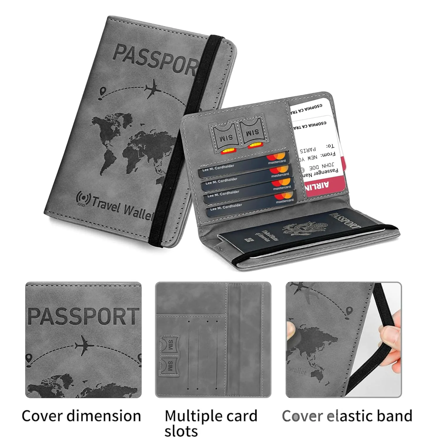 In-Depth Review: best travel passport cover - DAHSHA Grey RFID Blocking PU Leather Travel Passport Holder Cover Travel Wallet Organiser Passport Case 4 DAHSHA Grey RFID Blocking - view 3