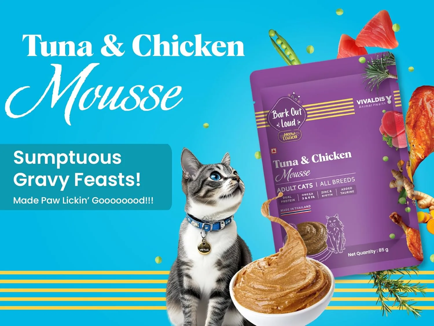 In-Depth Review: best cat food india - BARK OUT LOUD- Wet Adult Cat Food | Fresh Tuna & Chicken | Taurine | Salmon Oil- Omega | Gravy Cat Food for All 4 BARK OUT LOUD- Wet Adult - view 3