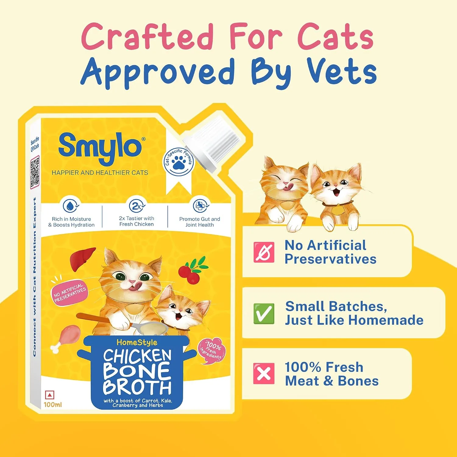 In-Depth Review: best kitten food - Smylo Summer Cooler, Hydration Rich Chicken Bone Broth for Cats (100ml x 3 Packs) | Rich in Collagen for Bones � 5 Smylo Summer Cooler, Hydr - view 4
