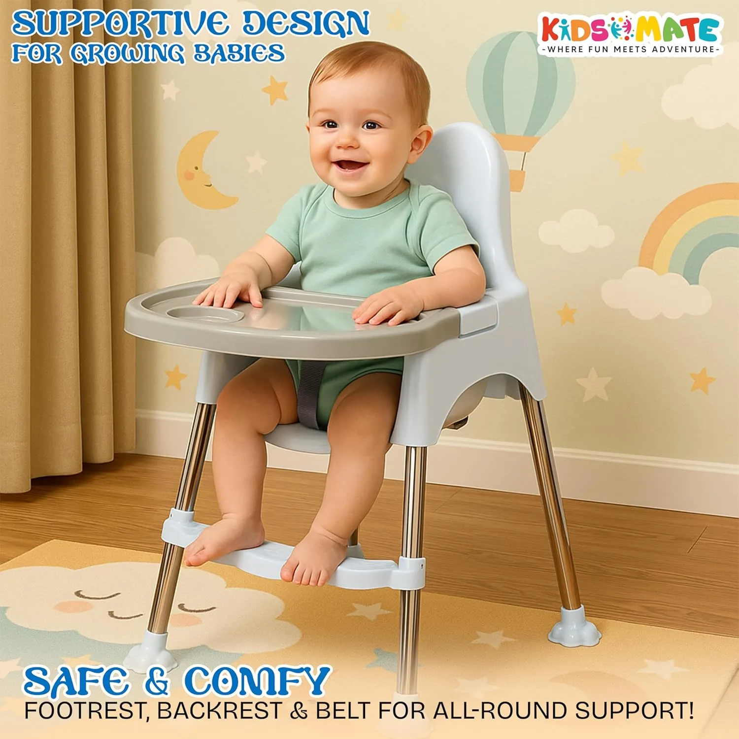 In-Depth Review: best baby feeding chair - Kidsmate 3-in-1 Baby High Chair | Adjustable Feeding & Activity Chair with Removable Tray | Footrest & 4 Kidsmate 3-in-1 Baby High Ch - view 3