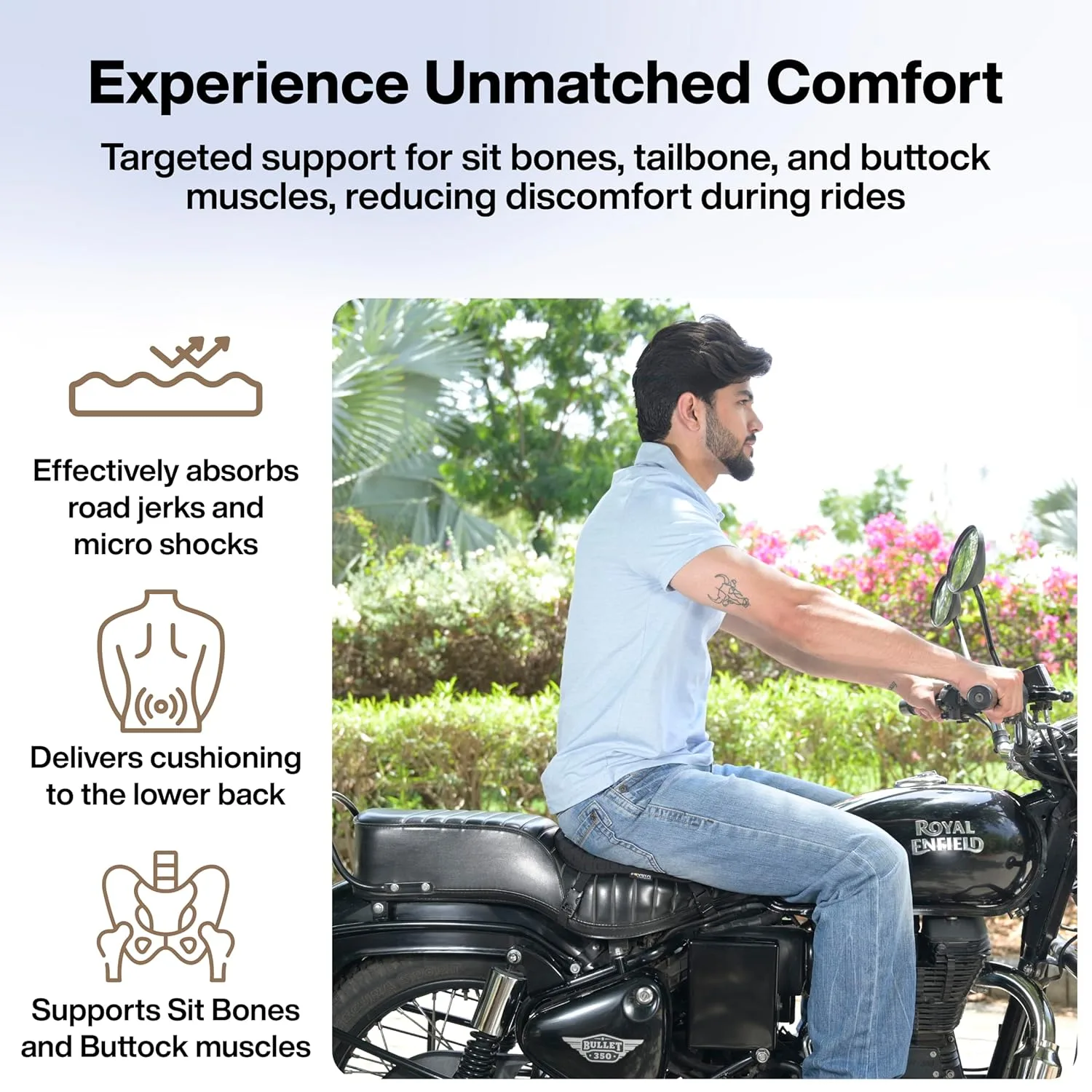 In-Depth Review: best bike seat cover - FOVERA Motorcycle Gel Seat Cushion - Supports Sit Bones, Tailbone, and Buttock Muscles - Massaging Gel Absorbs 4 FOVERA Motorcycle Gel Seat - view 3