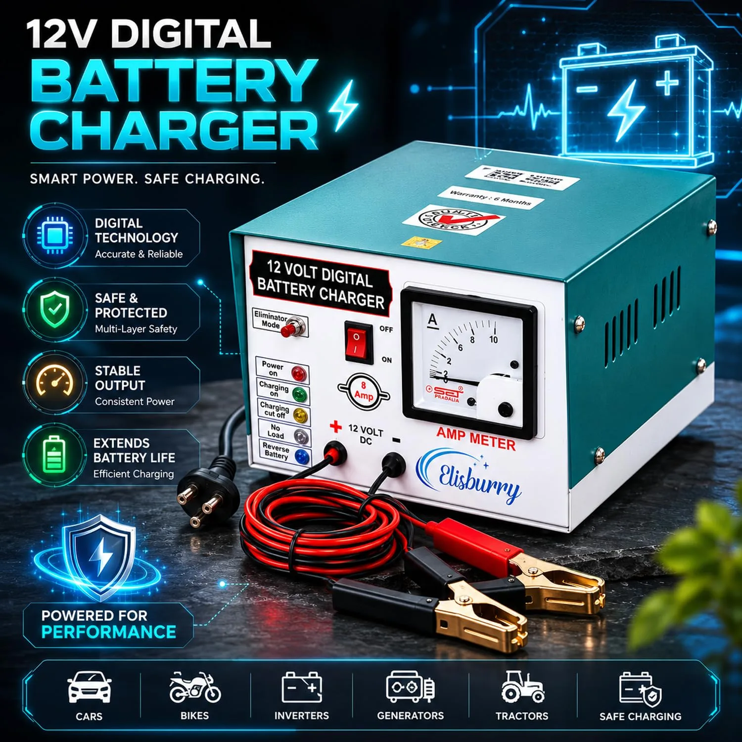 In-Depth Review: best car battery - ELISBURRY Heavy Duty Volt Amp Battery Charger for Car & Bike – Auto Cut, Compatible with 4AH to 220AH B 8 best car battery view 6