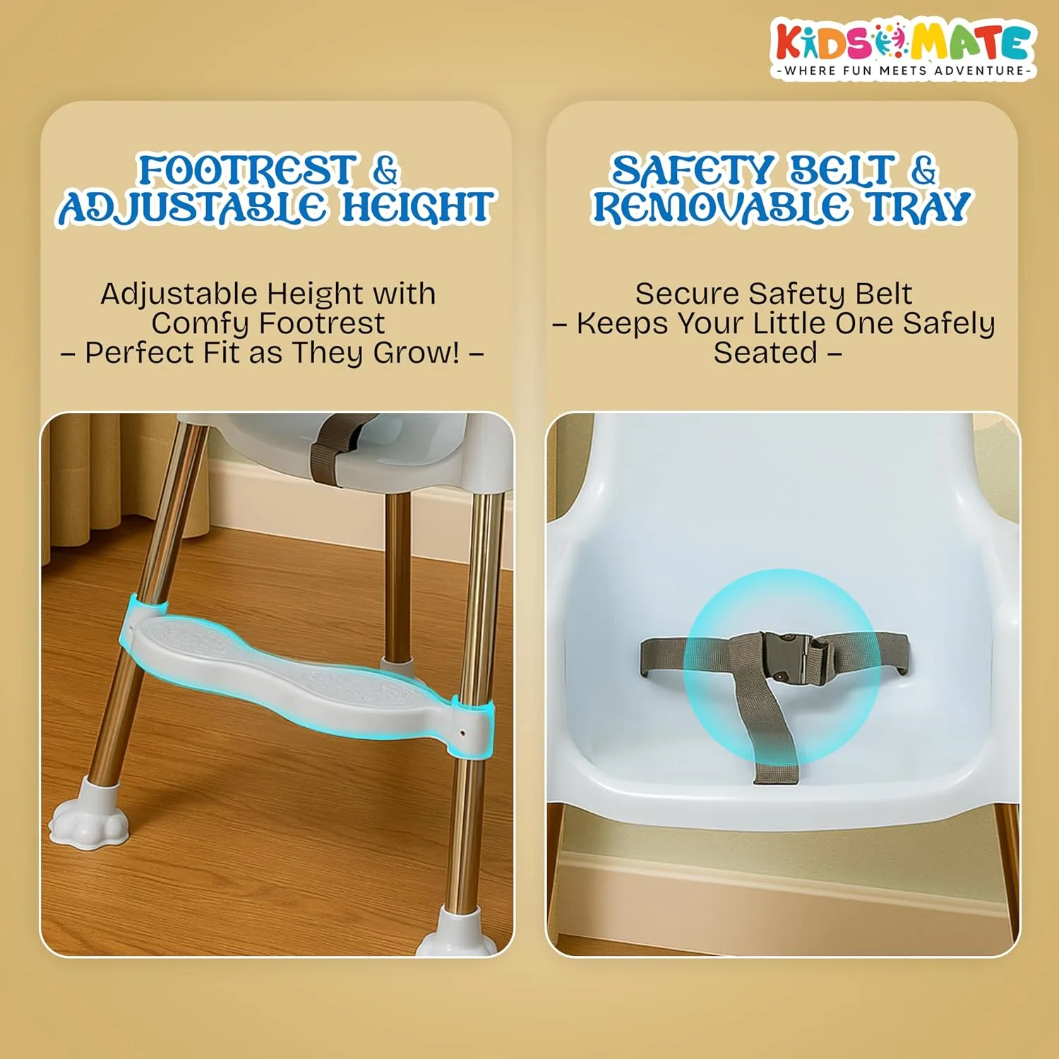 In-Depth Review: best baby feeding chair - Kidsmate 3-in-1 Baby High Chair | Adjustable Feeding & Activity Chair with Removable Tray | Footrest & 6 Kidsmate 3-in-1 Baby High Ch - view 5