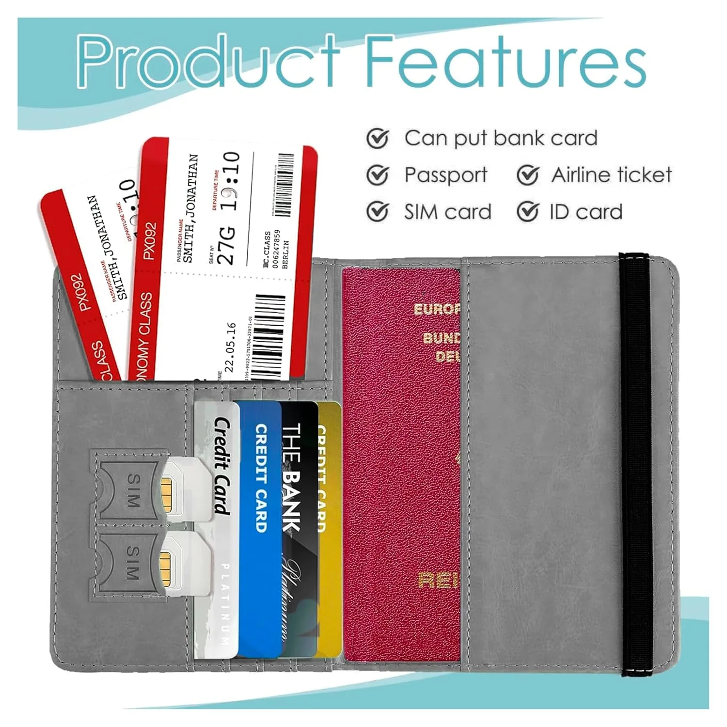 In-Depth Review: best travel passport cover - DAHSHA Grey RFID Blocking PU Leather Travel Passport Holder Cover Travel Wallet Organiser Passport Case 8 DAHSHA Grey RFID Blocking - view 7