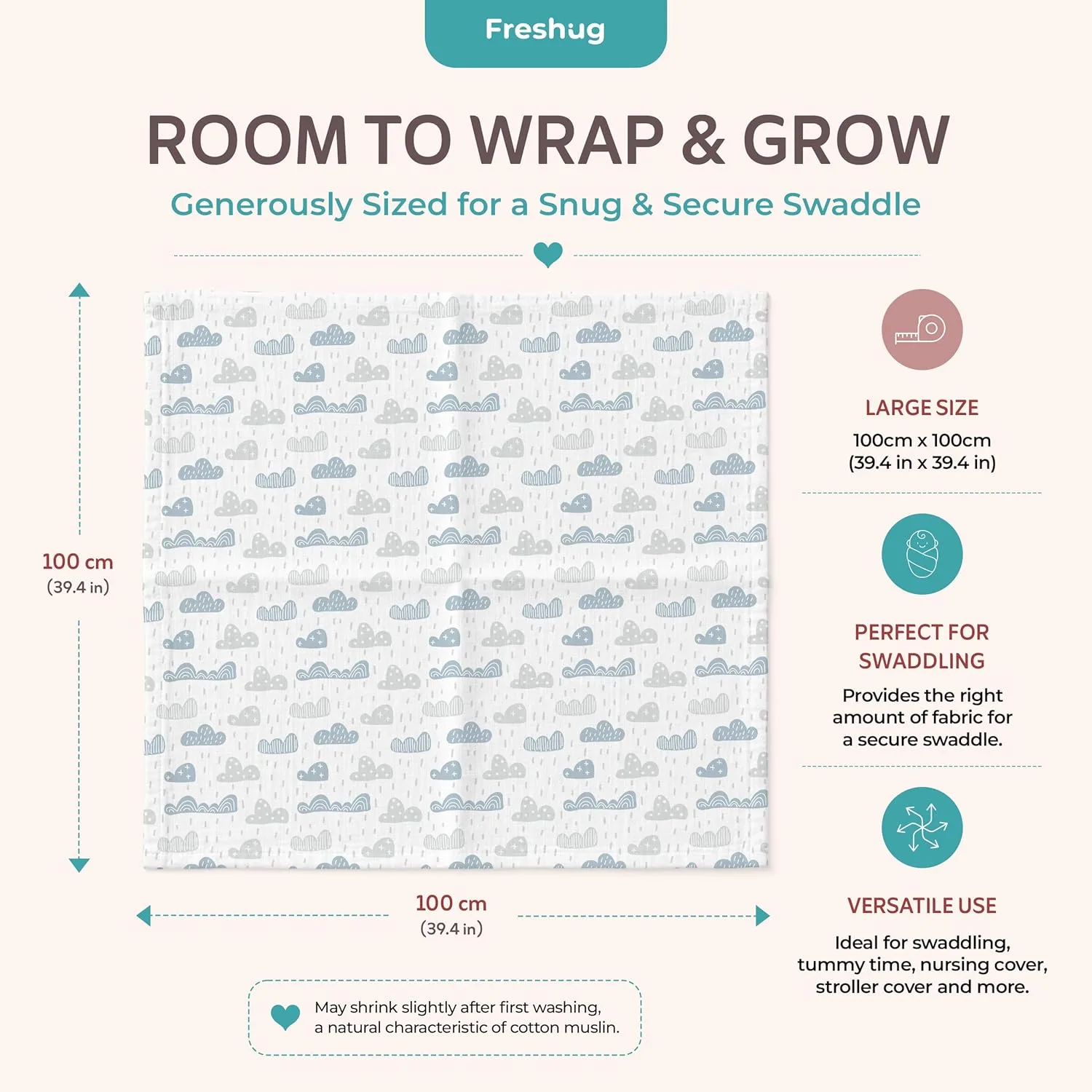 In-Depth Review: best baby swaddle blanket - 100% Cotton Muslin Swaddle Wrap for Newborn Baby | Soft, Breathable Printed Mulmul Baby Swaddling Blanket 9 100% Cotton Muslin Swadd - view 8