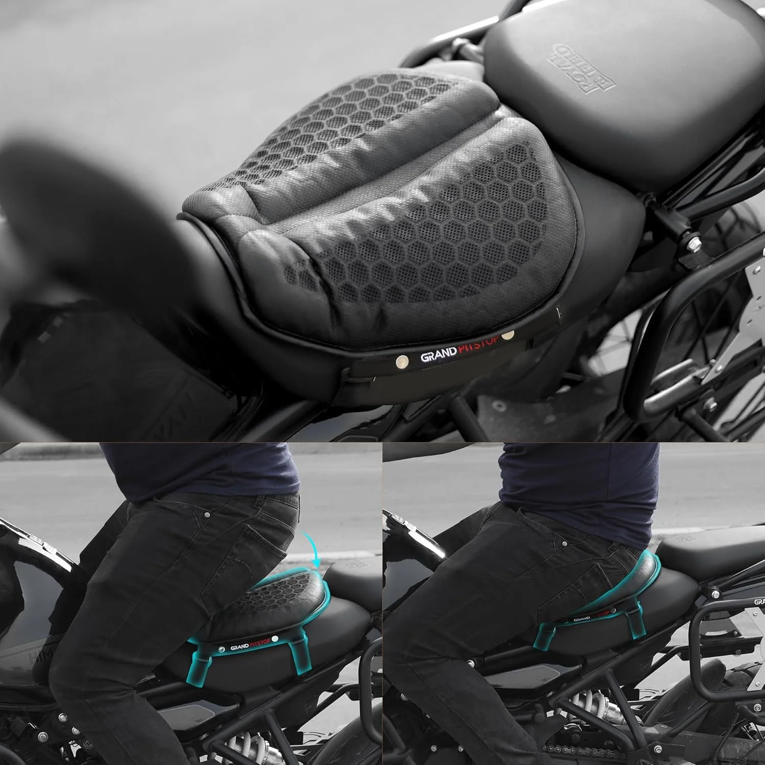 In-Depth Review: best bike seat cushion - GRAND PITSTOP Gel Air Seat Cushion | 3D Honeycomb Gel Structure | Universal Fit | Detachable Cover | Ideal f 10 GRAND PITSTOP Gel Air Sea - view 9