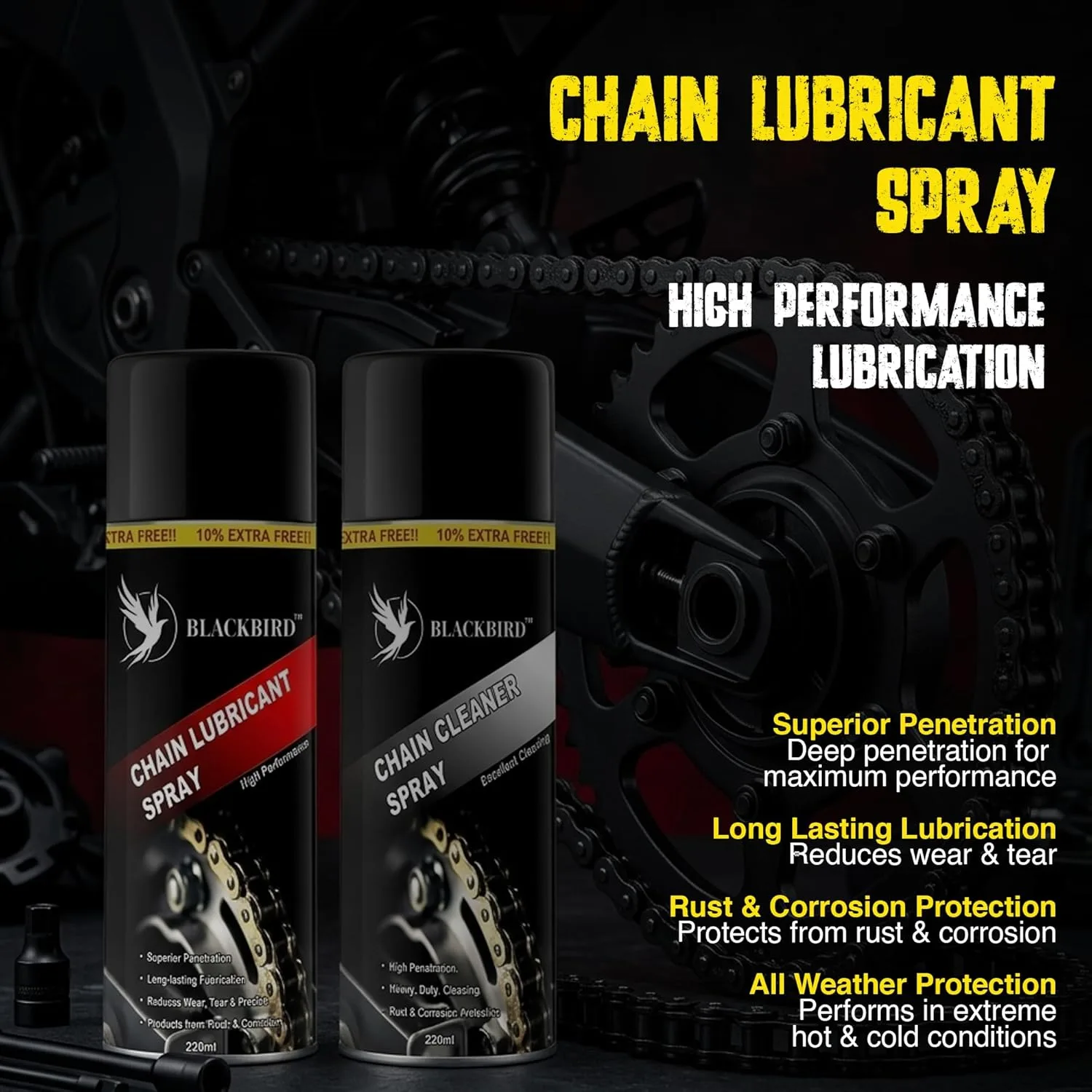 In-Depth Review: best bike cleaning kit - BLACKBIRD Bike Care Kit Chain Lube Spray 220ml, Chain Cleaner Spray 220ml, De-Rust 120ml, All in One Polish 4 BLACKBIRD Bike Care Kit Chain - view 3