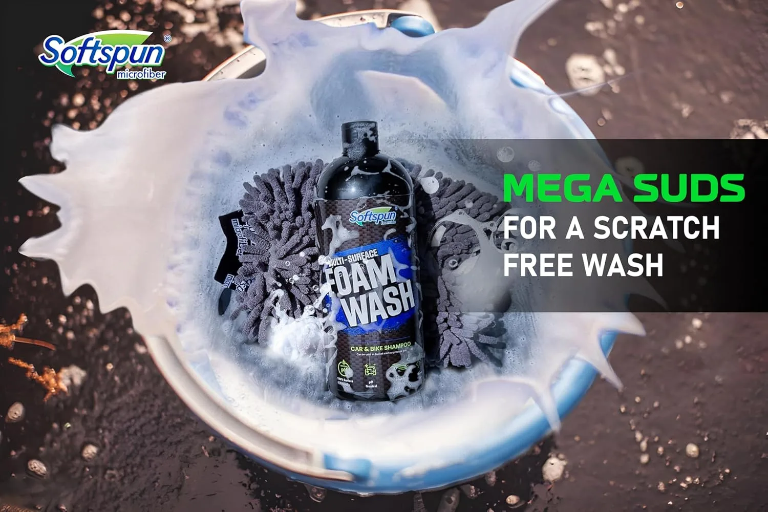 In-Depth Review: best bike wash shampoo - SOFTSPUN Microfiber 1Ltr Car & Bike pH Neutral Premium Liquid Shampoo+1700gsm 1pc Double Side Glove Gre 3 best bike wash shampoo view 1
