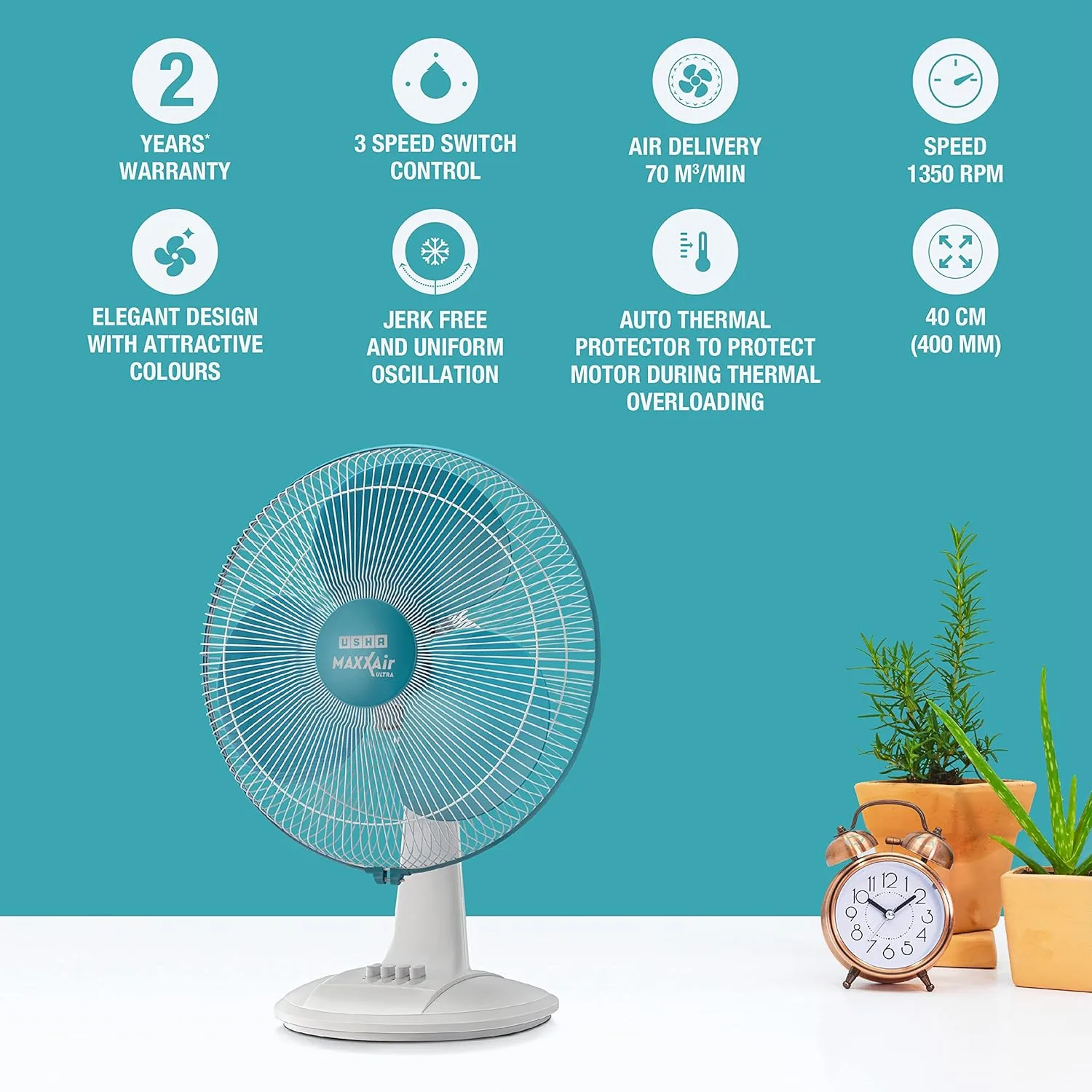 In-Depth Review: best table fan - USHA Maxx Air Ultra Table Fan | 400MM Sweep Size | 1350_RPM | Aerodynamic Blade Design for High Air Delivery | Corro 6 USHA Maxx Air Ultra Tabl - view 5