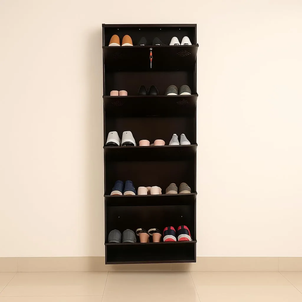 In-Depth Review: best shoe rack organizer - AAVATAR 5 Door Brown 26 Inch Wall Mounted Modern Shoerack Metal Shoe Rack Shelves, Pre-Assembled, Pack of 4 AAVATAR 5 Door Brown 26 Inc - view 3