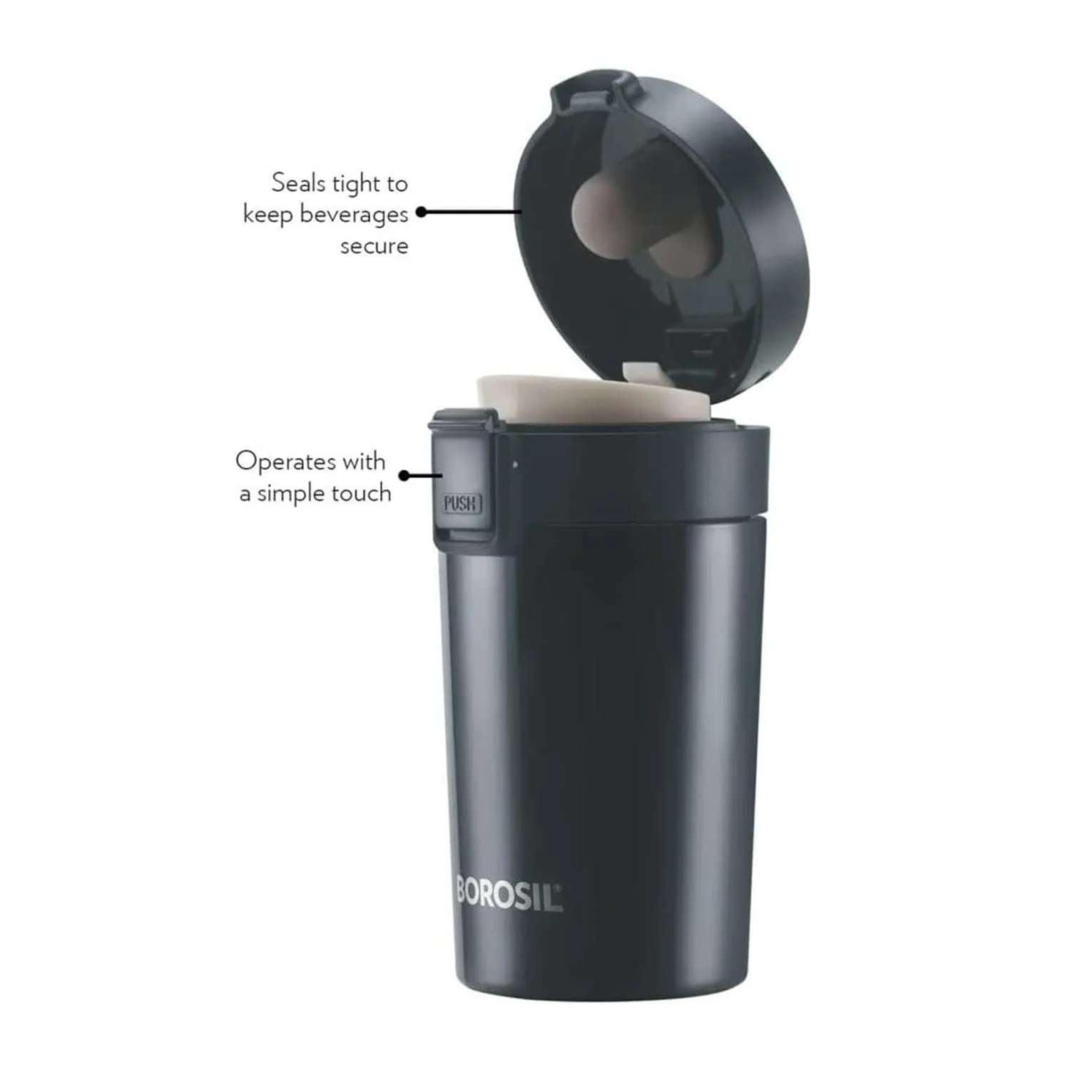 best travel mug leak proof - Borosil 260ml Coffeemate Black 5 Borosil 260ml Coffeemate Bl - view 5