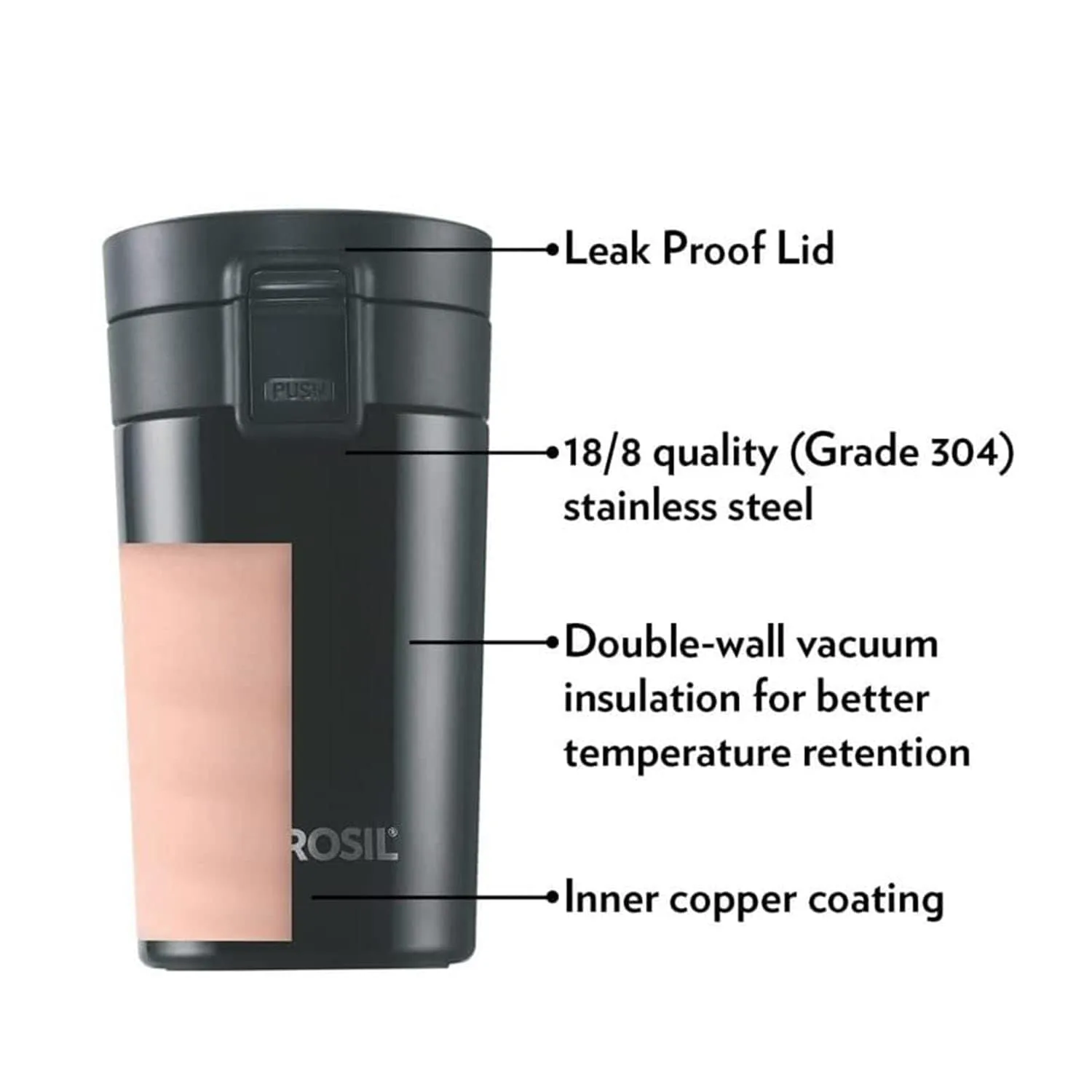 best travel mug leak proof - Borosil 260ml Coffeemate Black 4 Borosil 260ml Coffeemate Bl - view 4