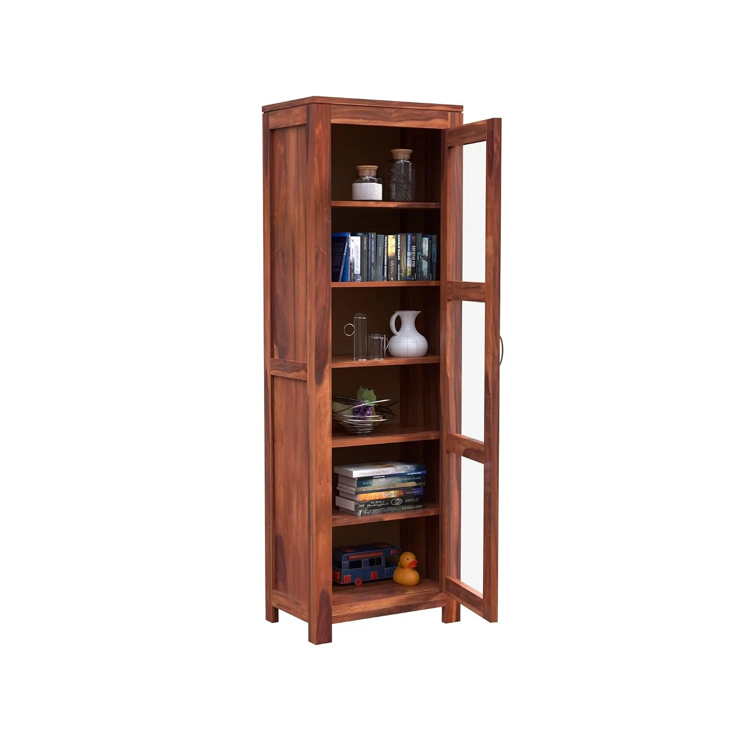 In-Depth Review: best bookshelf storage - Solid Sheesham Wood Natural Book Shelf, Showcase Glass Door Crockery Storage Unit Or Bookcase, 6-Shelf Woode 4 Solid Sheesham Wood Natur - view 3