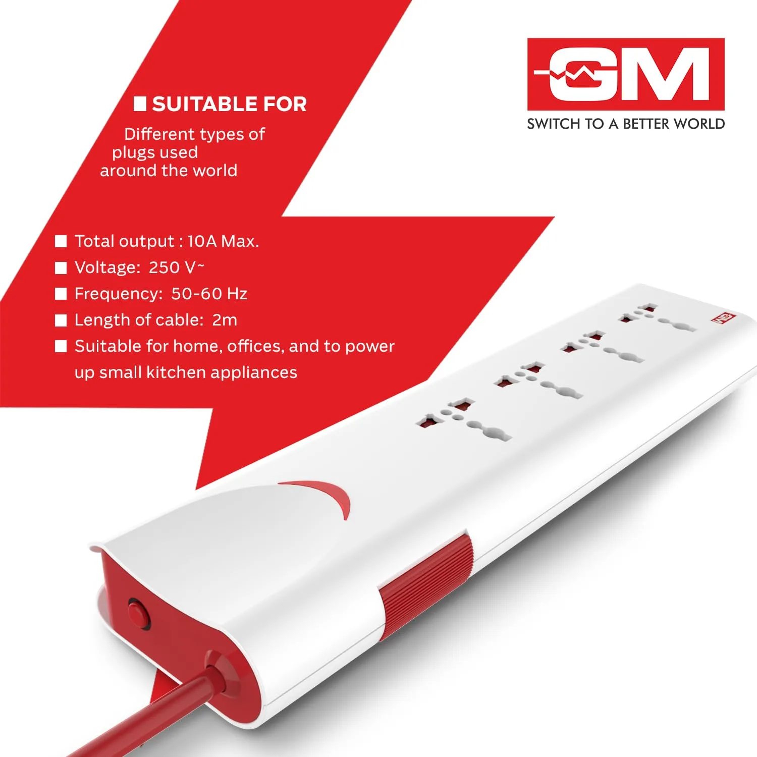 In-Depth Review: best travel power strip - GM 3060 Extension Board 10Amp Output 250 Volts with 2 Mtr Extension Cord & Surge Protector | Master Sw 7 GM 3060 Extension Boar - view 6