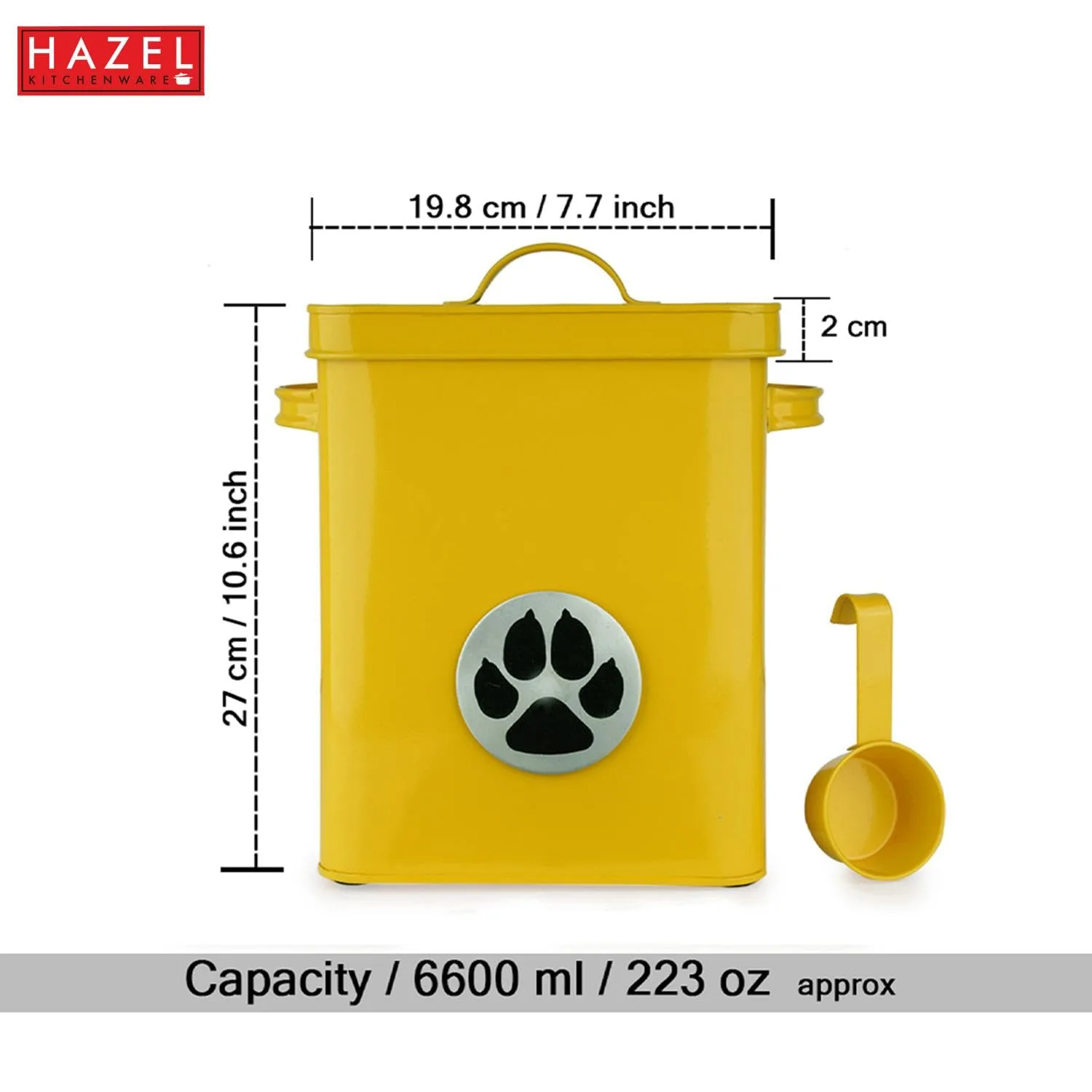 In-Depth Review: best pet food storage container - HAZEL Pet Food Container with Lid | Metal Multipurpose Containers for Dog food, Yellow, 6600 ML | | 5 HAZEL Pet Food Container - view 4