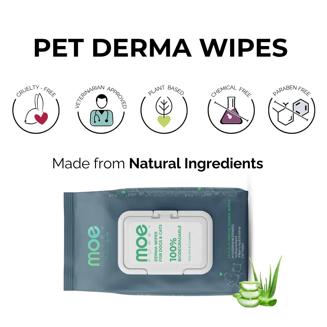 In-Depth Review: best dog ear cleaner - Moe Puppy Derma Wipes for Dogs & Cats | 100 Wipes (Pack of 2) | Biodegradable Pet Wipes | Chlorhexidine & 5 Moe Puppy Derma Wipes f - view 4