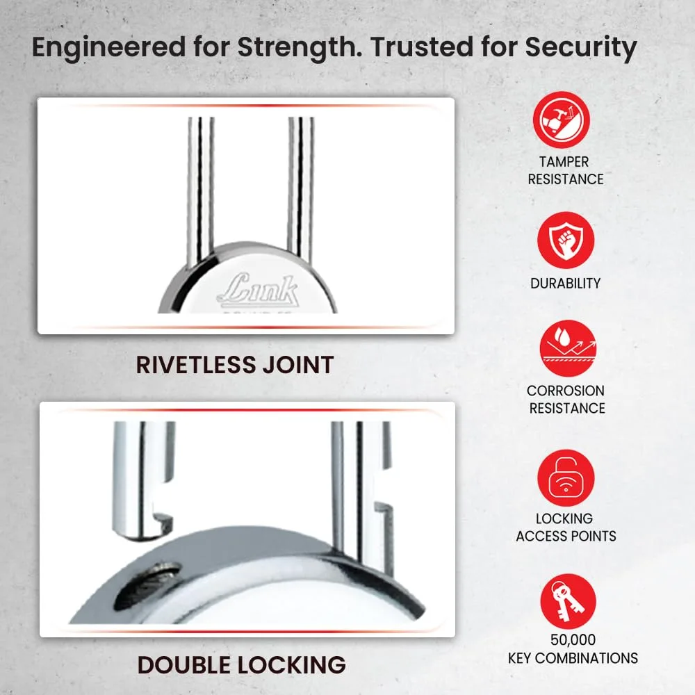 In-Depth Review: best bike u lock - Link Locks| Round 50MM Long Shackle Padlock with 3 Keys | Lock for Main Door, Gate, Shops, Office| Silver Finish | 3 Link Locks| Round 50MM L - view 2