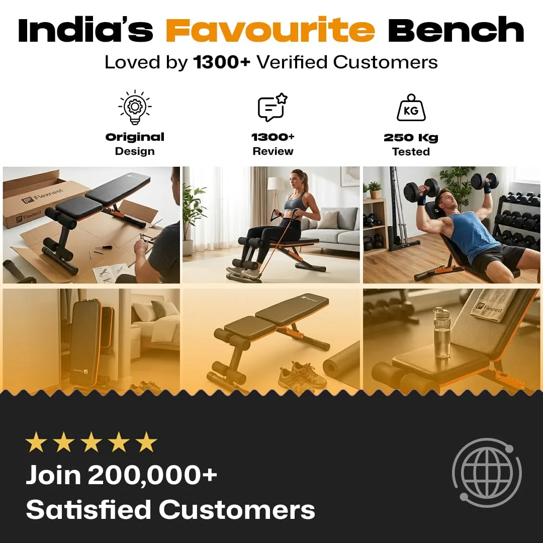 In-Depth Review: best gym bench foldable - Flexnest Commercial Grade Adjustable And Foldable Gym Bench Incline,Decline & Flat 250 Kg Capacity Fit 3 best gym bench foldable view 1