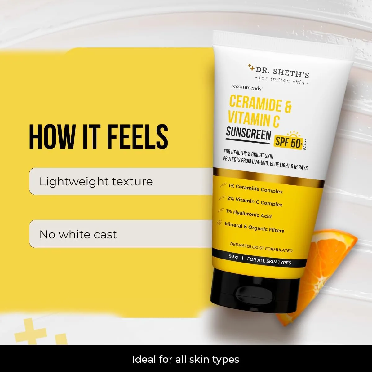 In-Depth Review: best sunscreen for indian skin - Dr. Sheth's Ceramide & Vitamin C Sunscreen SPF 50+ PA++++ | Broad Spectrum UVA/UVB Protection | In-V 6 Dr. Sheth's Ceramide & - view 5