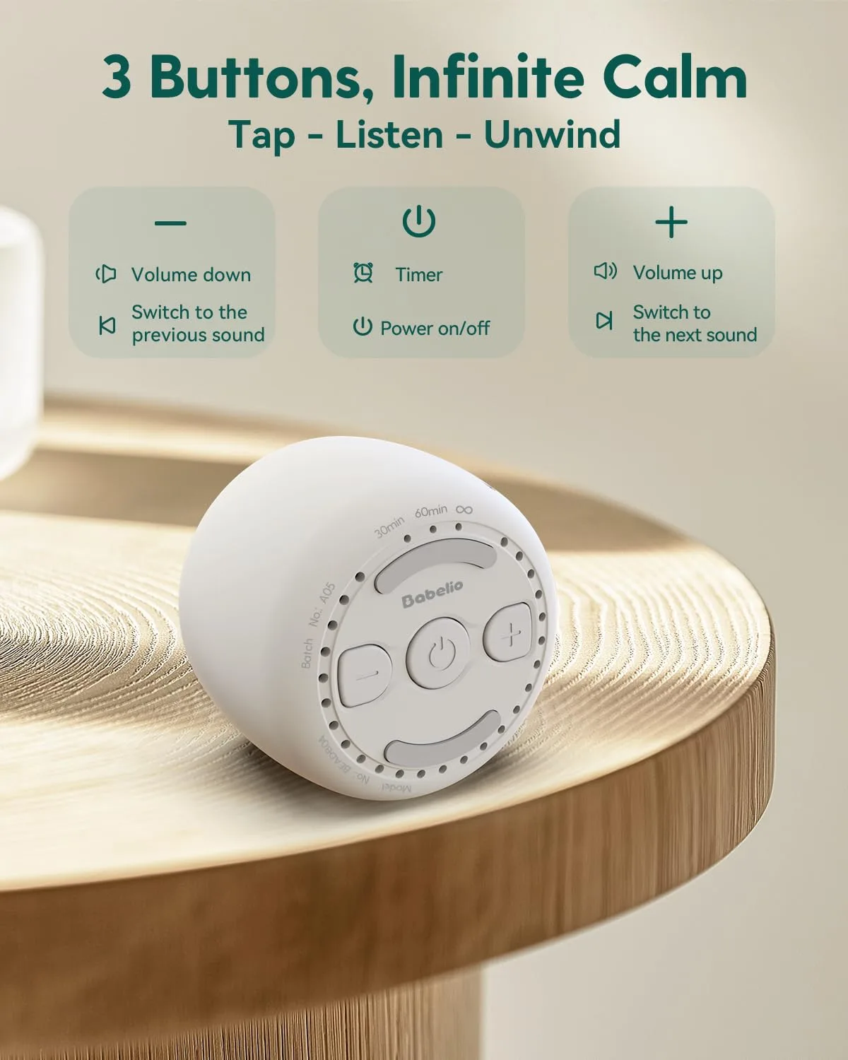 In-Depth Review: best baby white noise machine - White Noise Machine Babelio Mini Sound Machine for Adults Kids Baby | 15 Non-looping Sounds | Timer | 6 White Noise Machine Babel - view 5