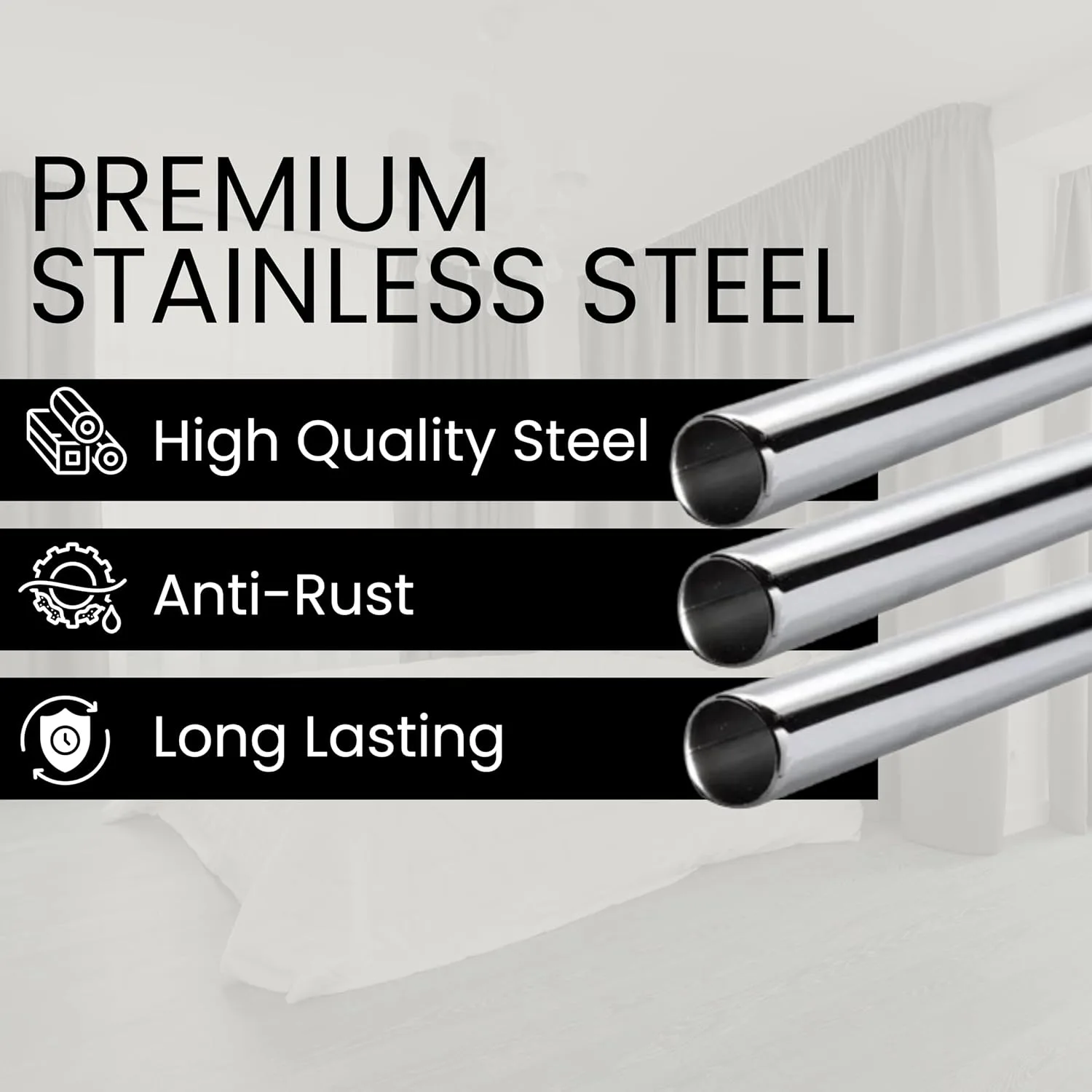In-Depth Review: best curtain rods decorative - Stainless Steel Curtain Rod | Silver & Chrome Finish | Anti-Rust | Sturdy & Durable | Multip 6 Stainless Steel Curtain Rod | - view 5