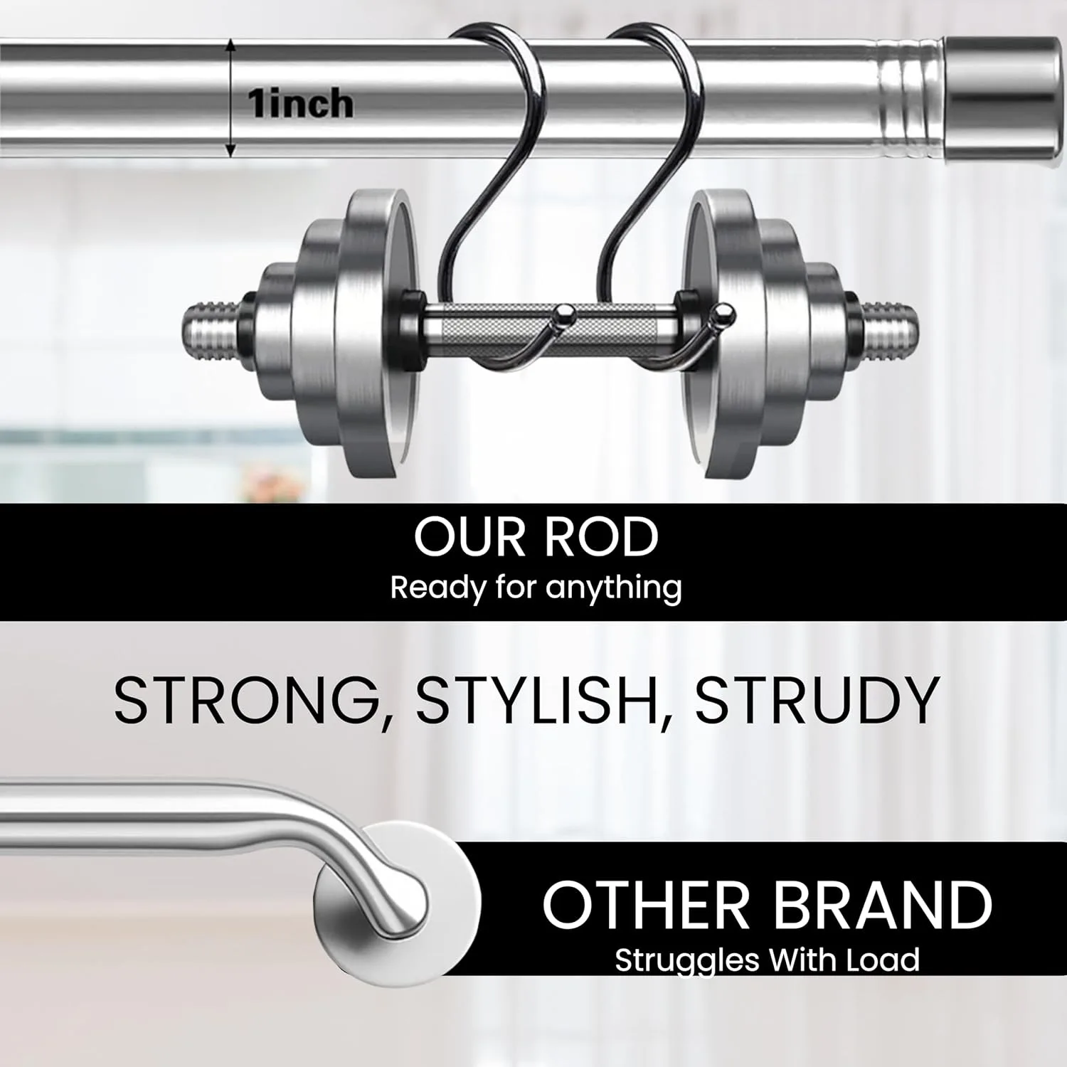 In-Depth Review: best curtain rods decorative - Stainless Steel Curtain Rod | Silver & Chrome Finish | Anti-Rust | Sturdy & Durable | Multip 3 Stainless Steel Curtain Rod | - view 2