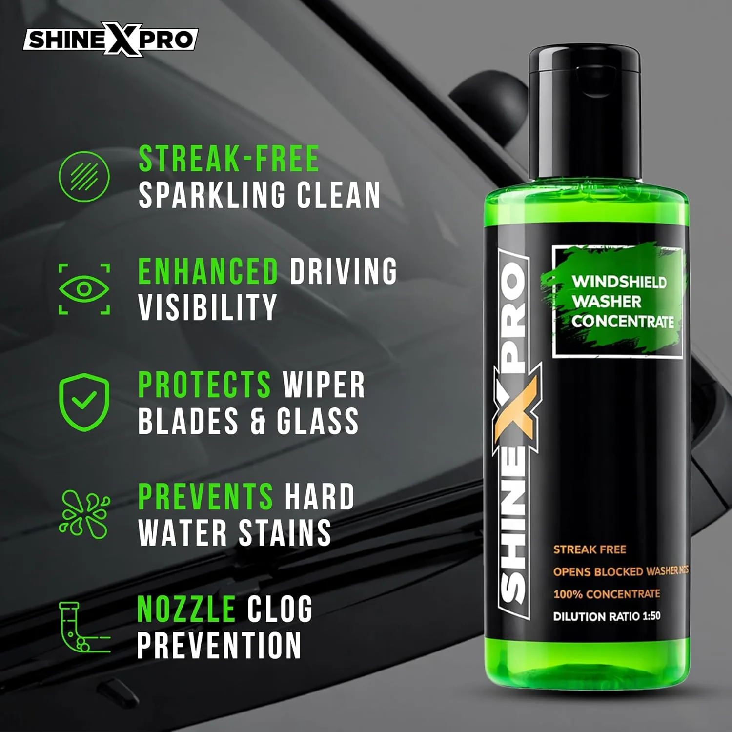 In-Depth Review: best car glass wiper fluid - ShineXPro 200mL Windshield Washer Fluid For Car – Car Windshield Cleaner Liquid In Concentrate For 3 ShineXPro 200mL Windshield Wa - view 2