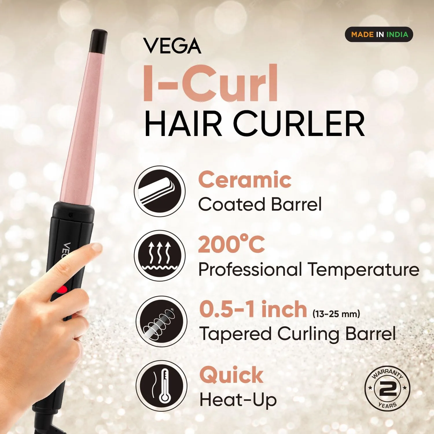 In-Depth Review: best curling iron hair - VEGA I-Curl Hair Curler For Women With Ceramic Coated 0.5 Inch-1 Inch Barrel, Quick Heatup Technology,LED In 4 VEGA I-Curl Hair Curler - view 3