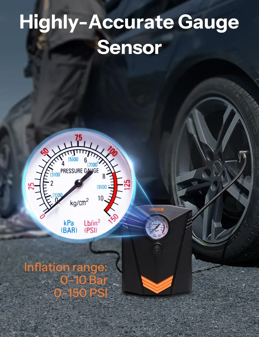 In-Depth Review: best car air compressor - UN1QUE Tyre Inflator for Car, 150PSI Car Air Pump, 12V DC Portable Air Compressor for Tyre, Fast Inflation 5 UN1QUE Tyre Inflator for C - view 4