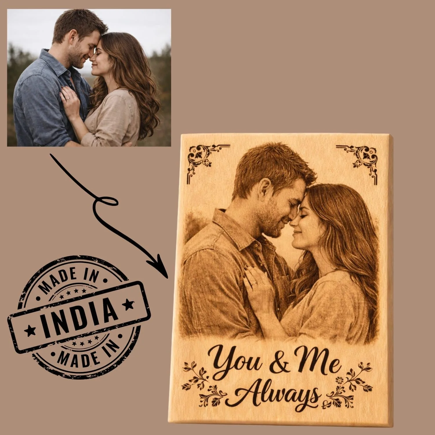 In-Depth Review: best wooden photo frame - Customised Wooden Photo Frame with Engraved Photo & Message Tabletop, Rectangular Photo Plaque for Bes 4 Customised Wooden Photo Frame - view 3