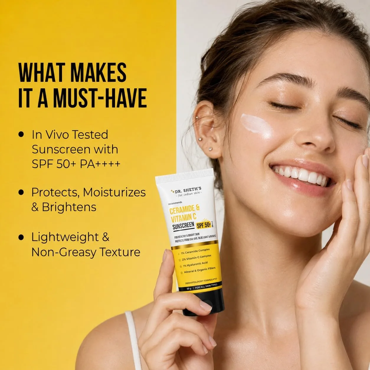 In-Depth Review: best sunscreen for indian skin - Dr. Sheth's Ceramide & Vitamin C Sunscreen SPF 50+ PA++++ | Broad Spectrum UVA/UVB Protection | In-V 5 Dr. Sheth's Ceramide & - view 4