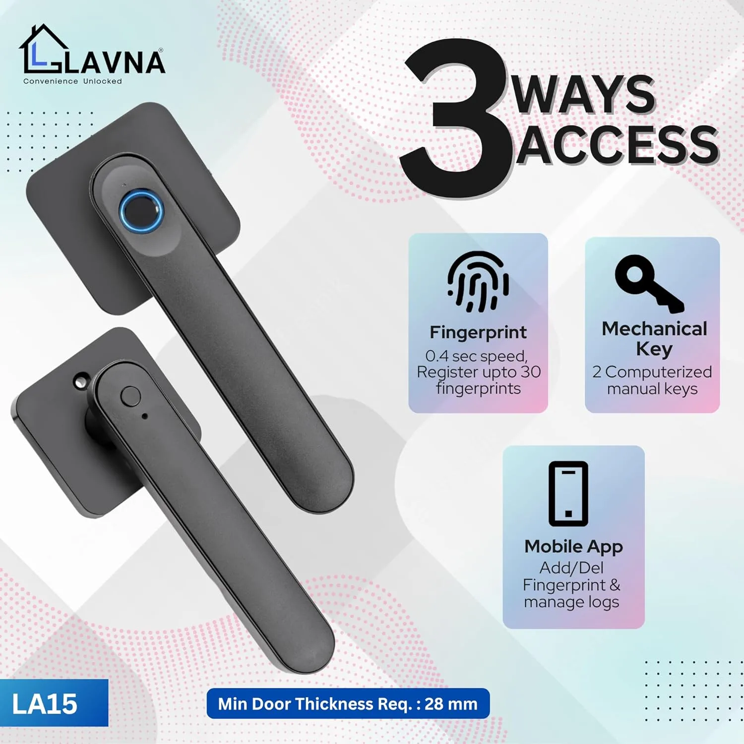 In-Depth Review: best smart door lock - LAVNA Smart Door Lock | 3 Way Unlock | Fingerprint, Mobile app, Key Access Suitable for 28 mm to 55mm Wooden D 4 LAVNA Smart Door Lock | 3 - view 3