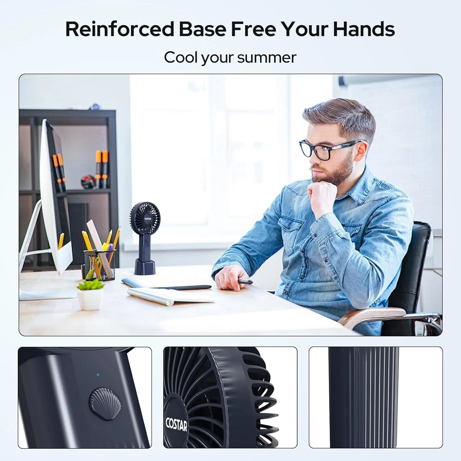 In-Depth Review: best travel handheld fan - COSTAR Handheld Fan, Brushless Motor Portable Hand Fan with Base, 3 Speeds USB Fan, 1800mAh Battery Rechar 5 COSTAR Handheld Fan, Brush - view 4