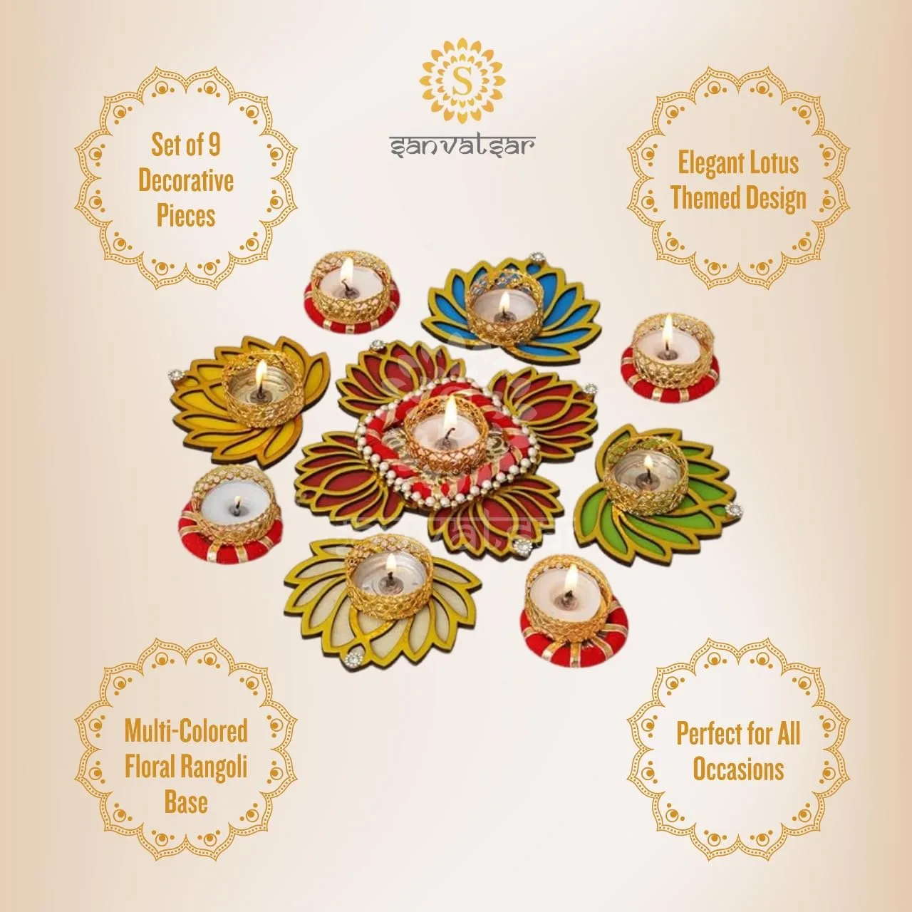 In-Depth Review: best diya set decorative - Sanvatsar Home Decorative Lotus Rangoli & Lotus Diya Set | Corporate Gift, Diwali Gift, Diya for puja 3 Sanvatsar Home Decorative Lot - view 2