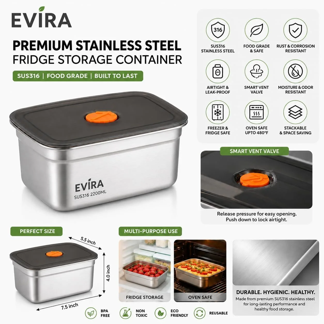 In-Depth Review: best travel snack containers - 316 Stainless Steel Fridge Storage Box Set– 1500 ML (Pack of 6) Premium Food Grade & Leakproof 3 316 Stainless Steel Fri - view 2