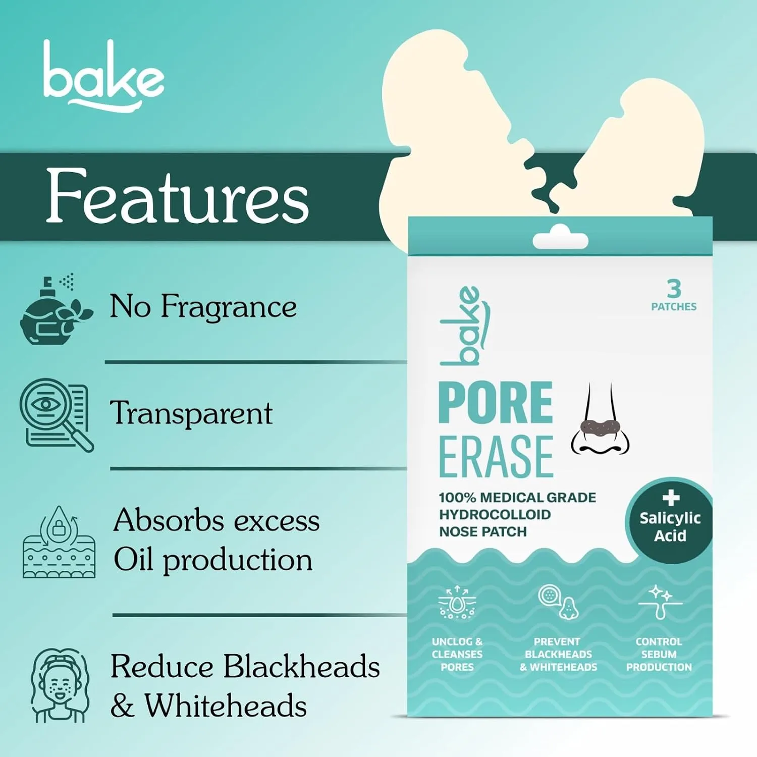 In-Depth Review: best blackhead remover tool - BAKE 2% Salicylic Acid Nose Strips for Blackheads Removal, Whiteheads & Pore Cleansing | Hydrocolloid N 3 BAKE 2% Salicylic Acid N - view 2