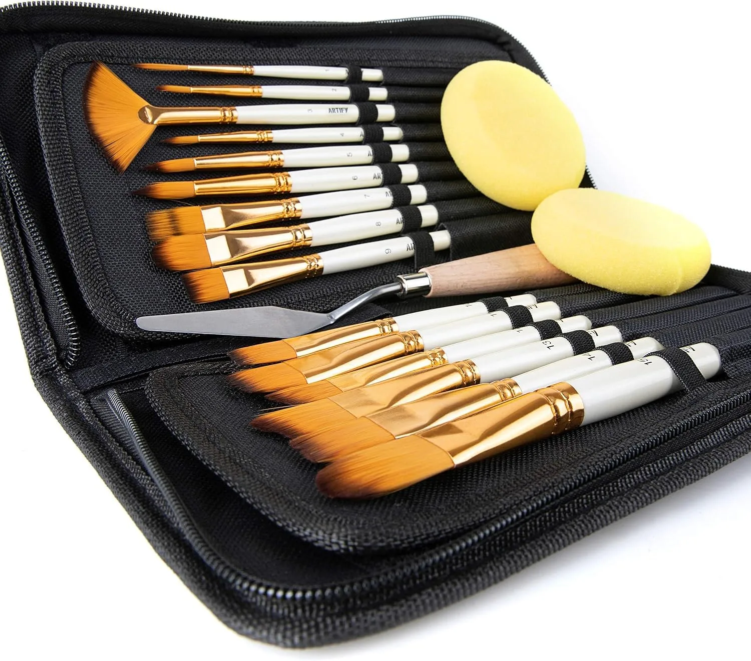 In-Depth Review: best oil paint set - ARTIFY 15 Pieces Paint Brush Set, Intermediate Series, Includes Pop-Up Carrying Case with Palette Knife and 2 Sp 1 best oil paint set