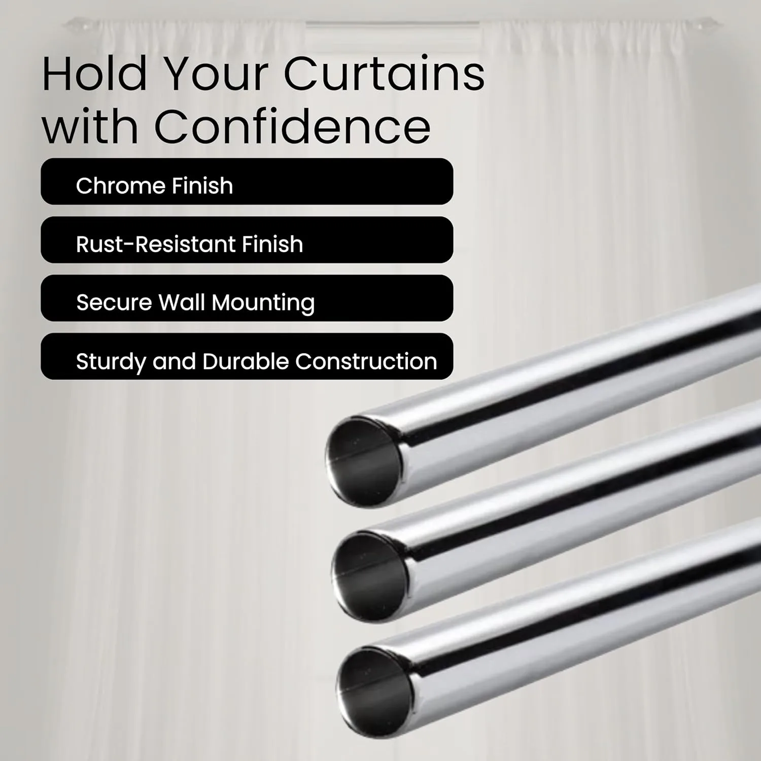 In-Depth Review: best curtain rods decorative - Stainless Steel Curtain Rod | Silver & Chrome Finish | Anti-Rust | Sturdy & Durable | Multip 4 Stainless Steel Curtain Rod | - view 3