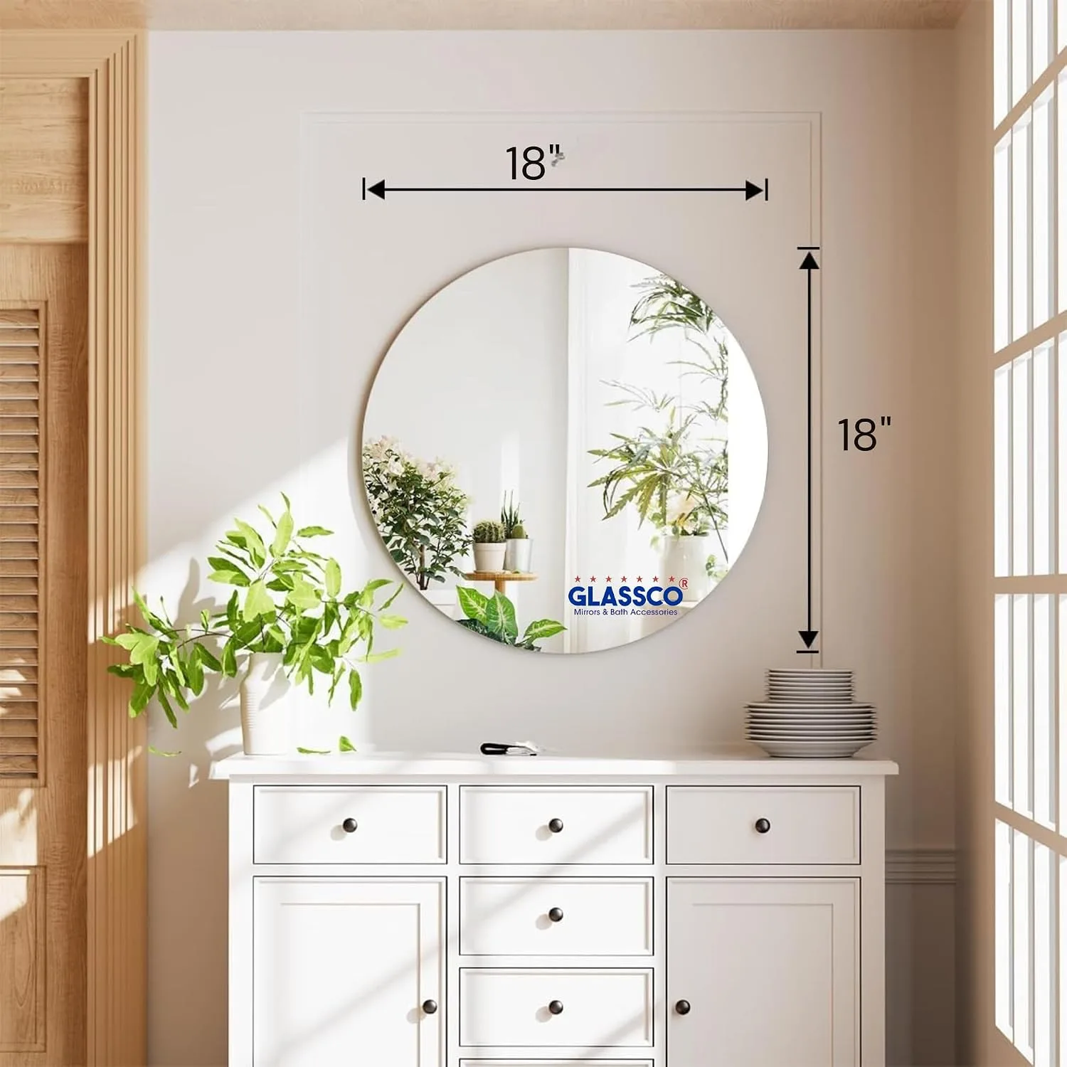 In-Depth Review: best decorative mirror round - Glassco Round Frameless Decorative Mirror for Bathroom Wall, Home Dcor, Washbasin and Livingroom with 1 best decorative mirror round