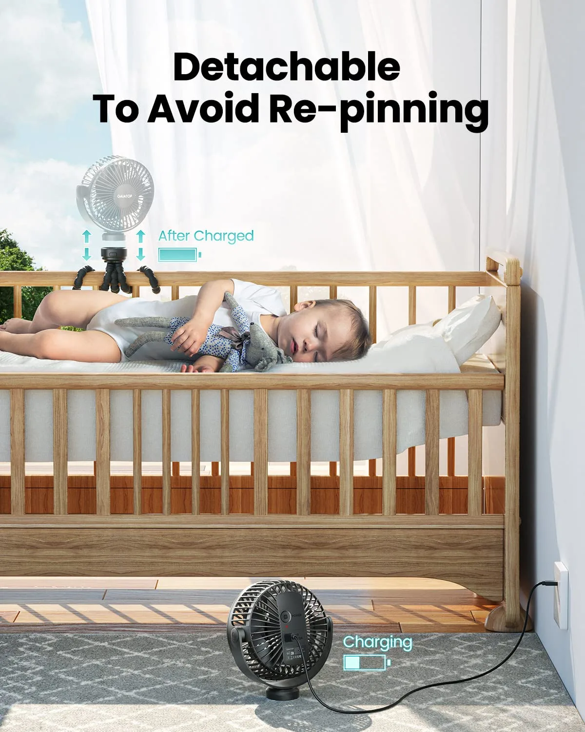 In-Depth Review: best baby stroller fan - Gaiatop Mini Portable Stroller Fan, 3 Speed Battery Operated Small Clip on Fan, Detachable Rotate Flexible T 5 Gaiatop Mini Portable Strol - view 4
