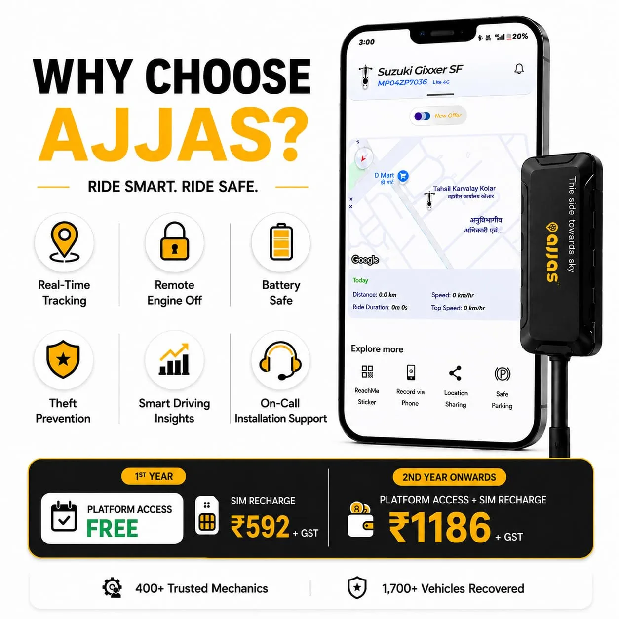 best bike gps tracker - Ajjas 4G Lite (Remote Engine Lock) W 6 Ajjas 4G Lite (Remote Eng - view 6