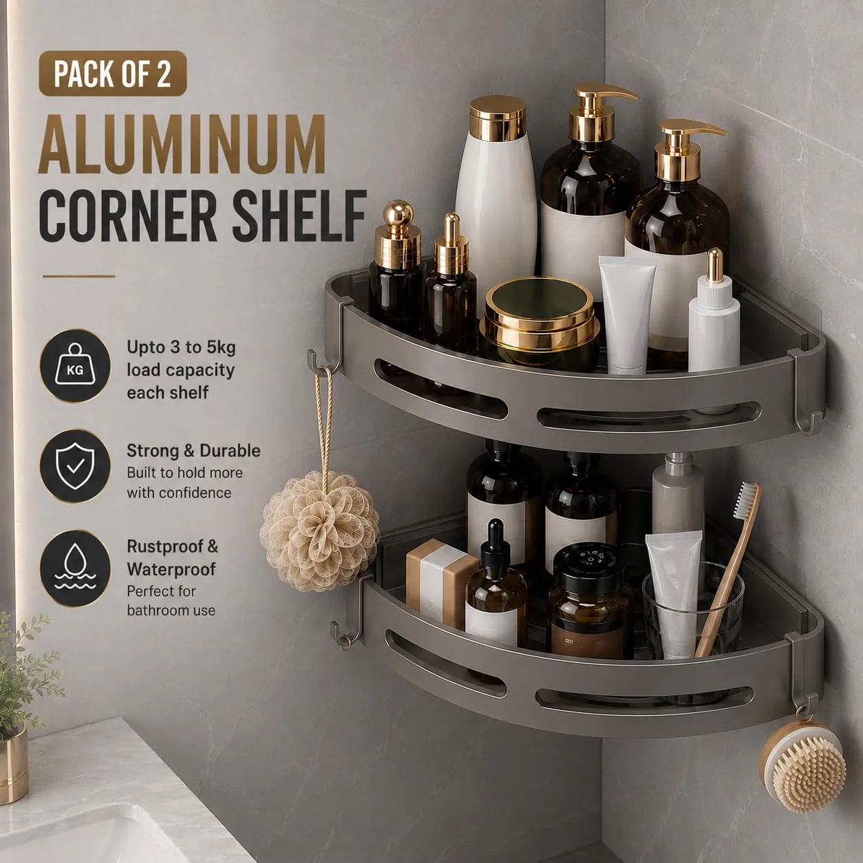 In-Depth Review: best wall mounted shelf - Hallstatt Pack of 2, Self Adhesive Aluminum Corner Bathroom Shelf for Wall Shelf Organizer Bathrooms Shelve 4 Hallstatt Pack of 2, Self Adh - view 3